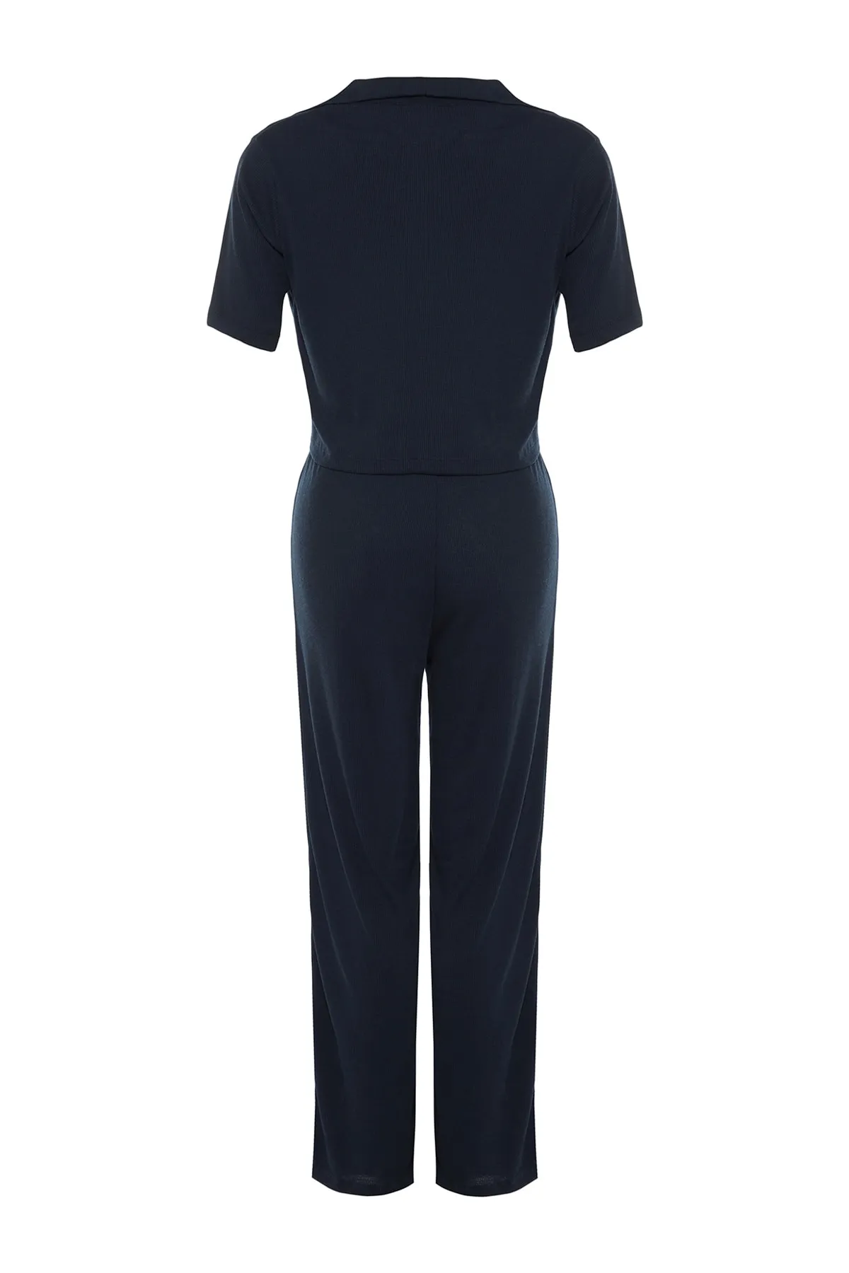 Trendyol Collection  Marineblaues Pyjama-Set aus geripptem Hemd und Hose mit Teddybär-Stickerei THMSS21PT0168
