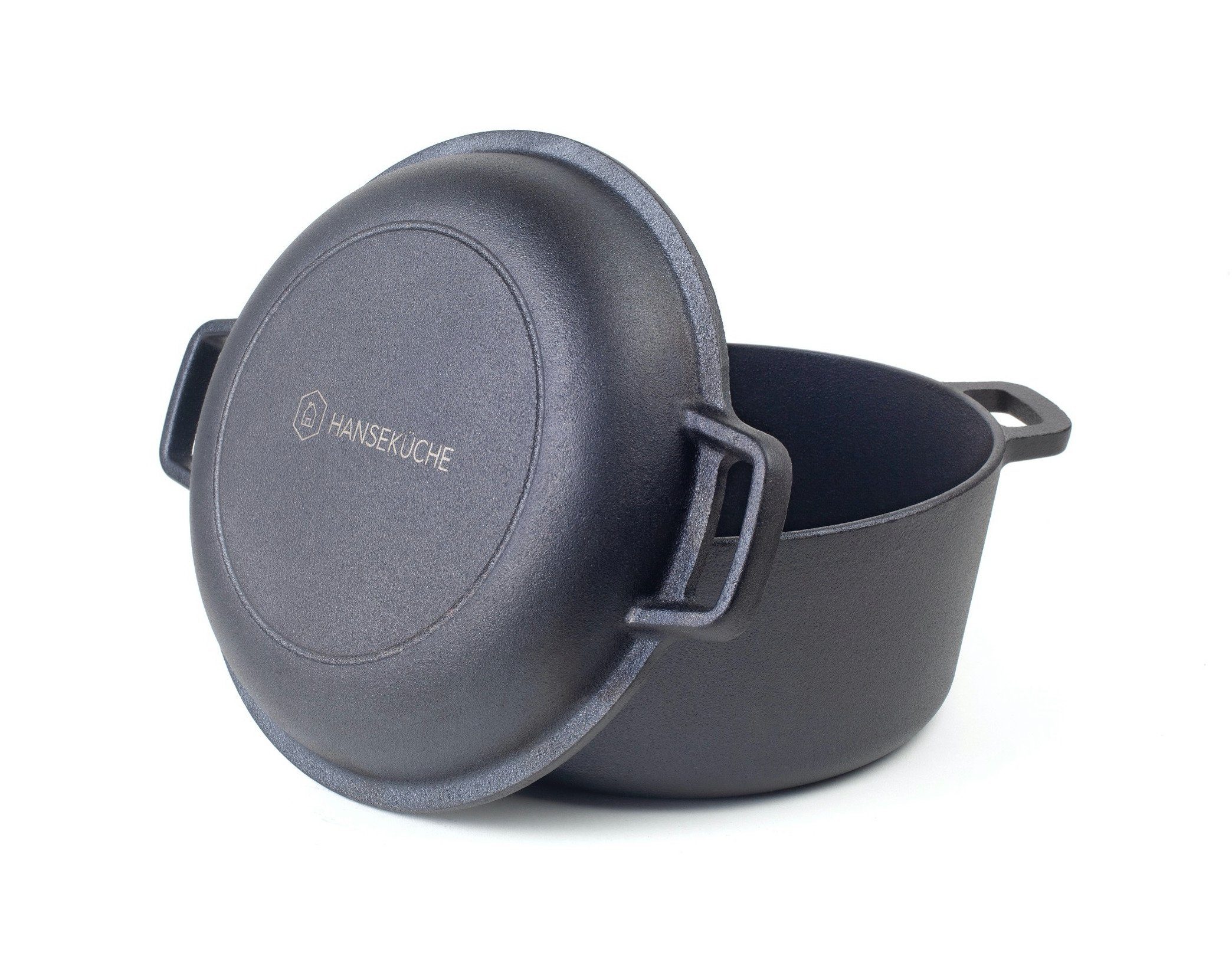 Hanseküche Grilltopf Gusseisen Topf – Eingebrannter Topf zum Brotbacken - Ø 26 cm, Gusseisen (2in1 Topf, 1-tlg., Topf und Deckel), Induktionsgeeignet, Temperaturbeständig, bis 400 Grad Celsius