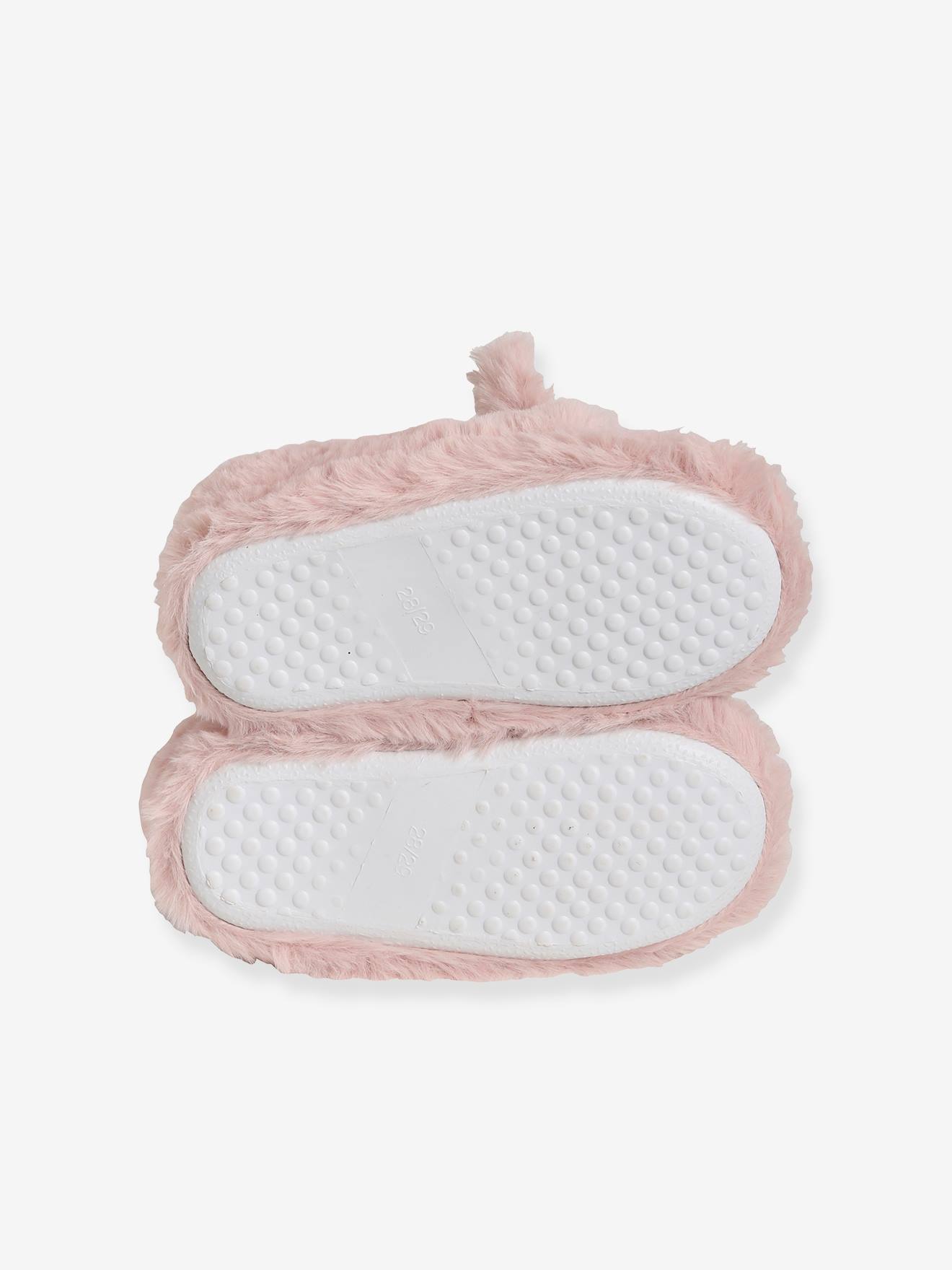 Chaussons fille esprit peluche rose pale