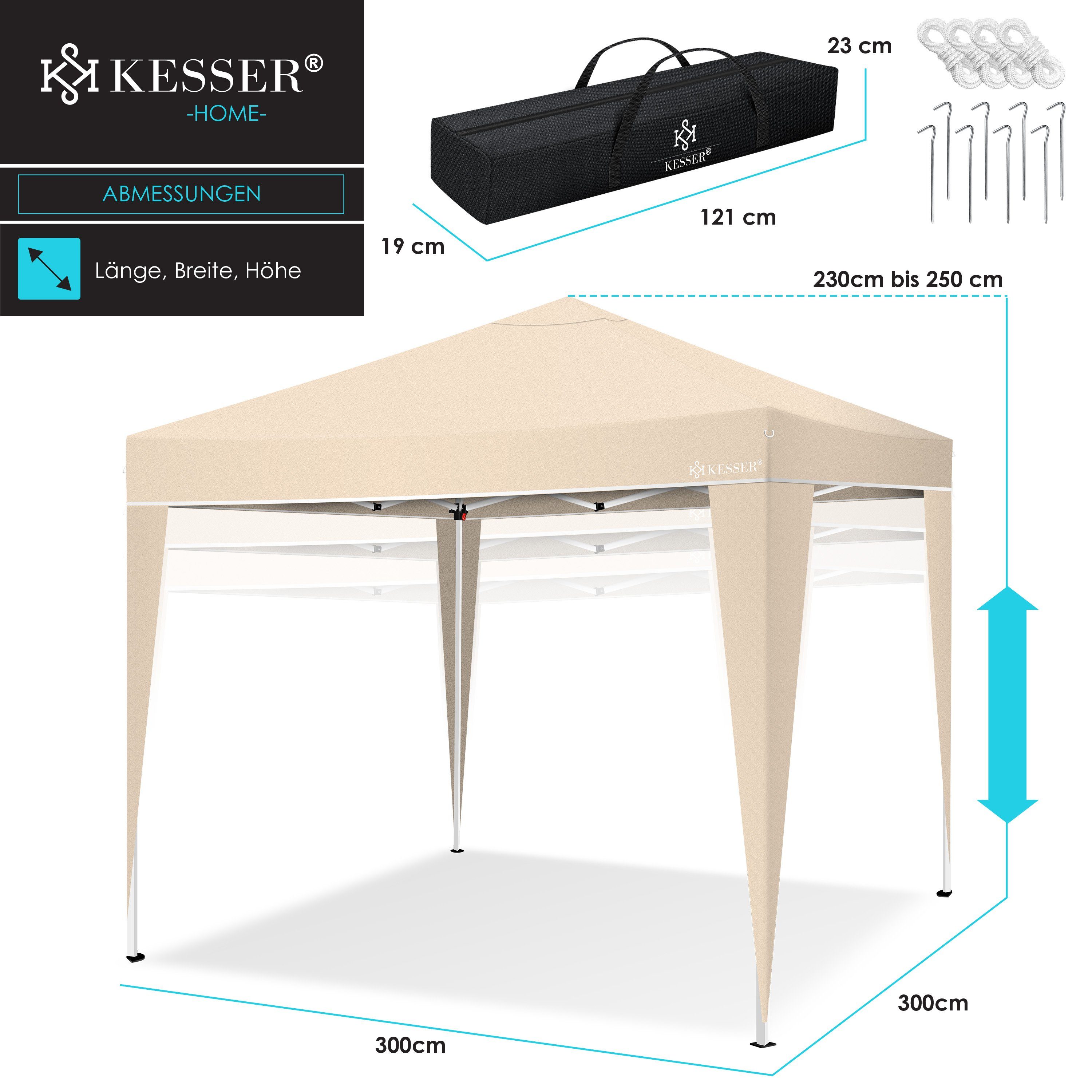KESSER Pavillon, Pavillon 3x3m wasserdicht inkl. Tasche Pop-Up Klicksys