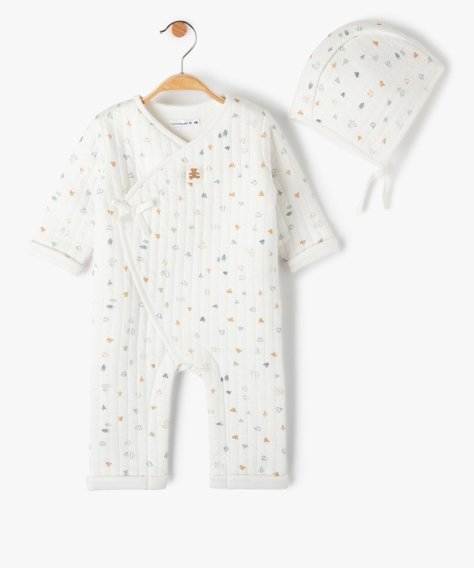 Ensemble bébé 2 pièces : combinaison et bonnet imprimés ... ecru | GEMO
