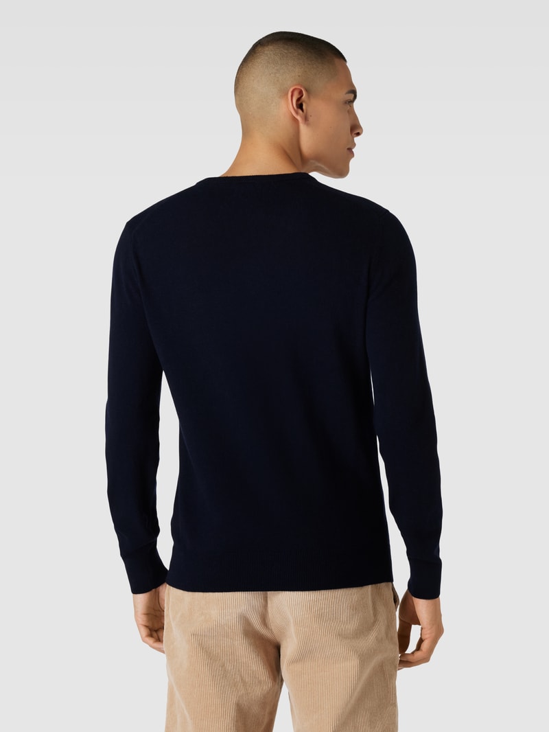 Strickpullover aus Lammwoll-Mix mit V-Ausschnitt in marineblau