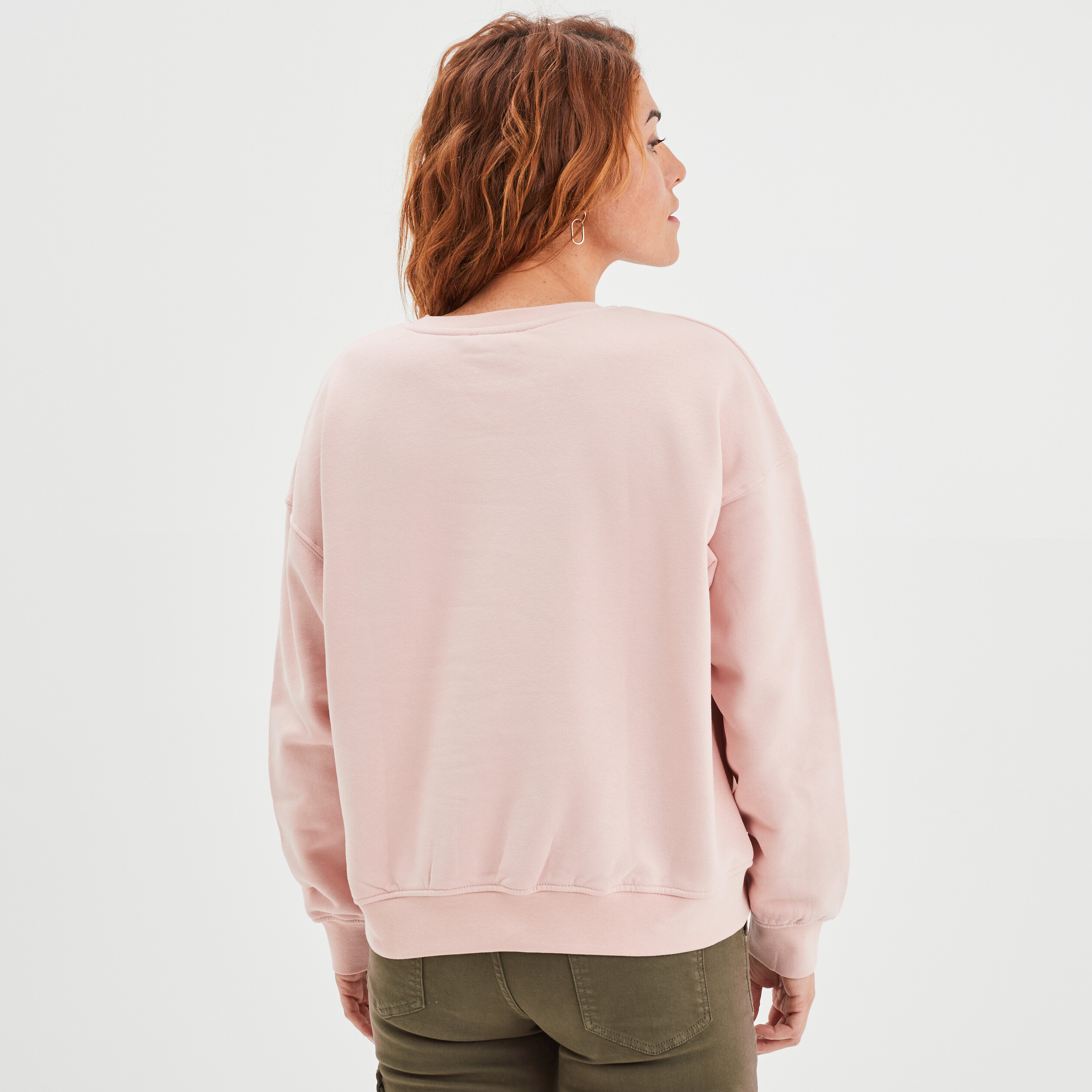 Sweat droit col rond manches longues rose clair femme | La Halle
