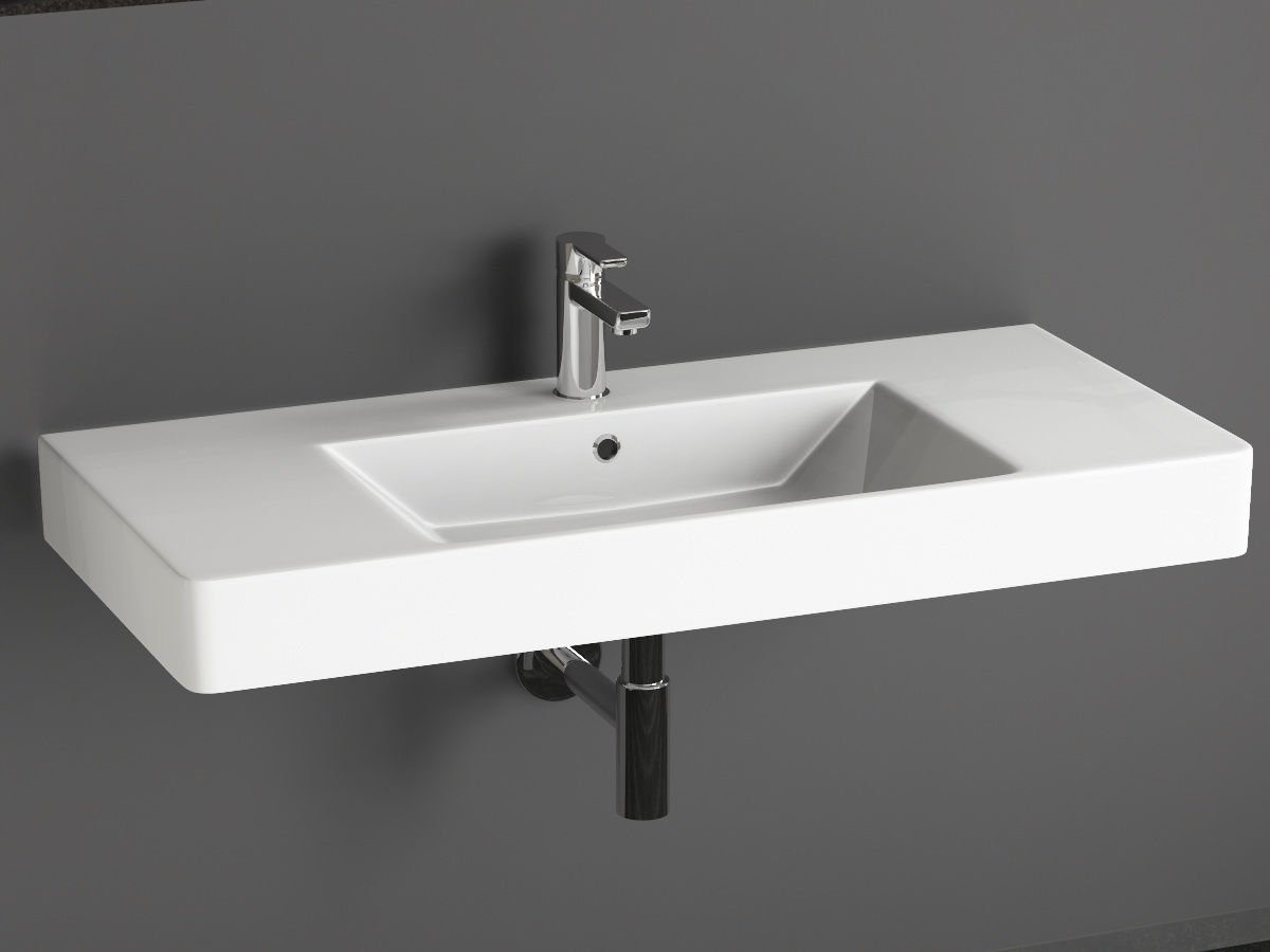 Aqua Bagno Waschbecken Quadra Soft Keramik Waschtisch 100cm weiß Waschbec (Packung)
