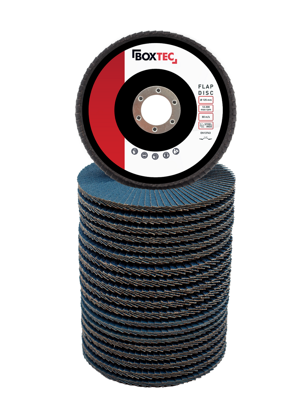 BOXTEC Profi-Fächerscheiben BLAU 125mm INOX Lamellenscheiben Schleifscheiben 20er Pack P80