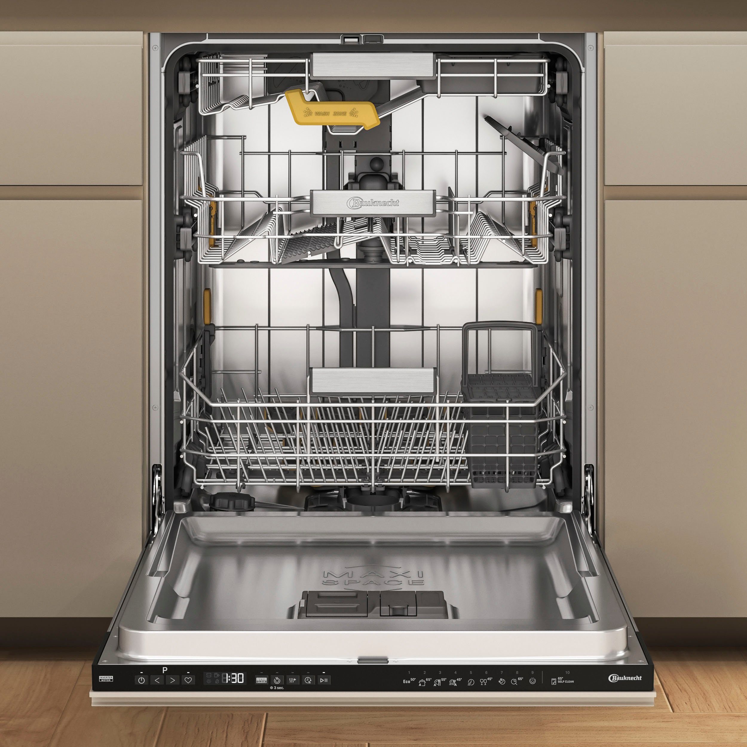 BAUKNECHT vollintegrierbarer Geschirrspüler, B8RI HP42 LC, 14 Maßgedecke, SpaceClean – die 3. Schublade für hohe Gläser und Müslischalen