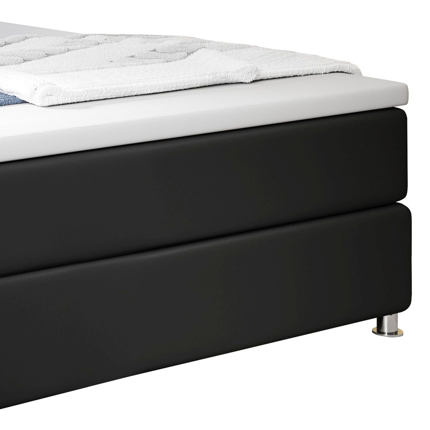 Juskys Boxspringbett Montana, 120x200 cm, Einzelbett mit Topper, Kopfteil und LED-Beleuchtung