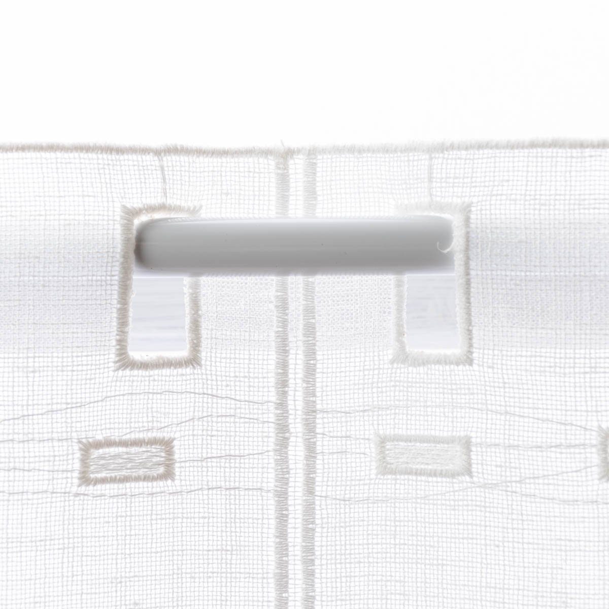Meterware Scheibengardine Stickerei Leinenoptik nähfrei wollweiß 60cm Höhe, SCHÖNER LEBEN., halbtransparent, Polyester, pflegeleicht