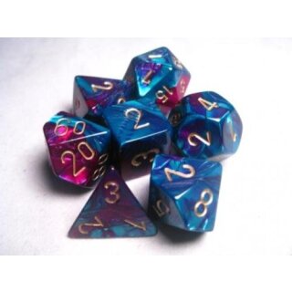 Purple-Teal with Gold 7-Würfelset (Gemini)
