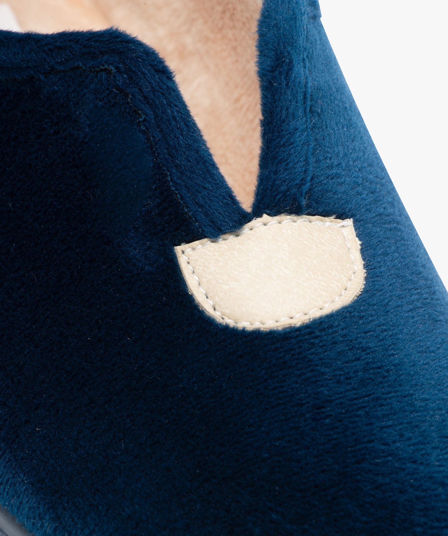 Chaussons femme pantoufles en velours uni à semelle compensée marine | GEMO
