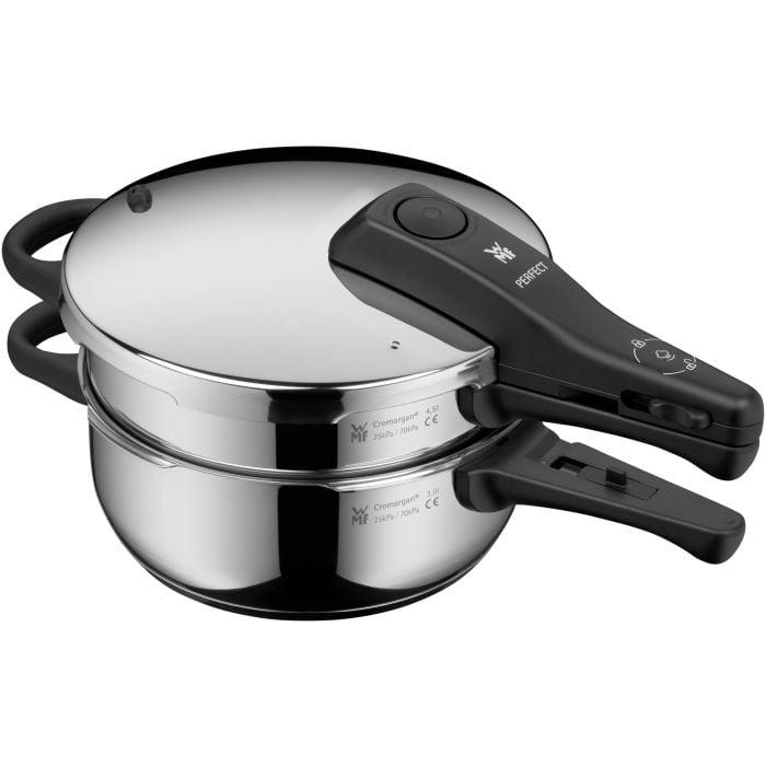 Perfect One Pot Schnellkochtopf-Set mit Dampfgareinsatz, 4,5 und 3,0 Liter, stapelbar