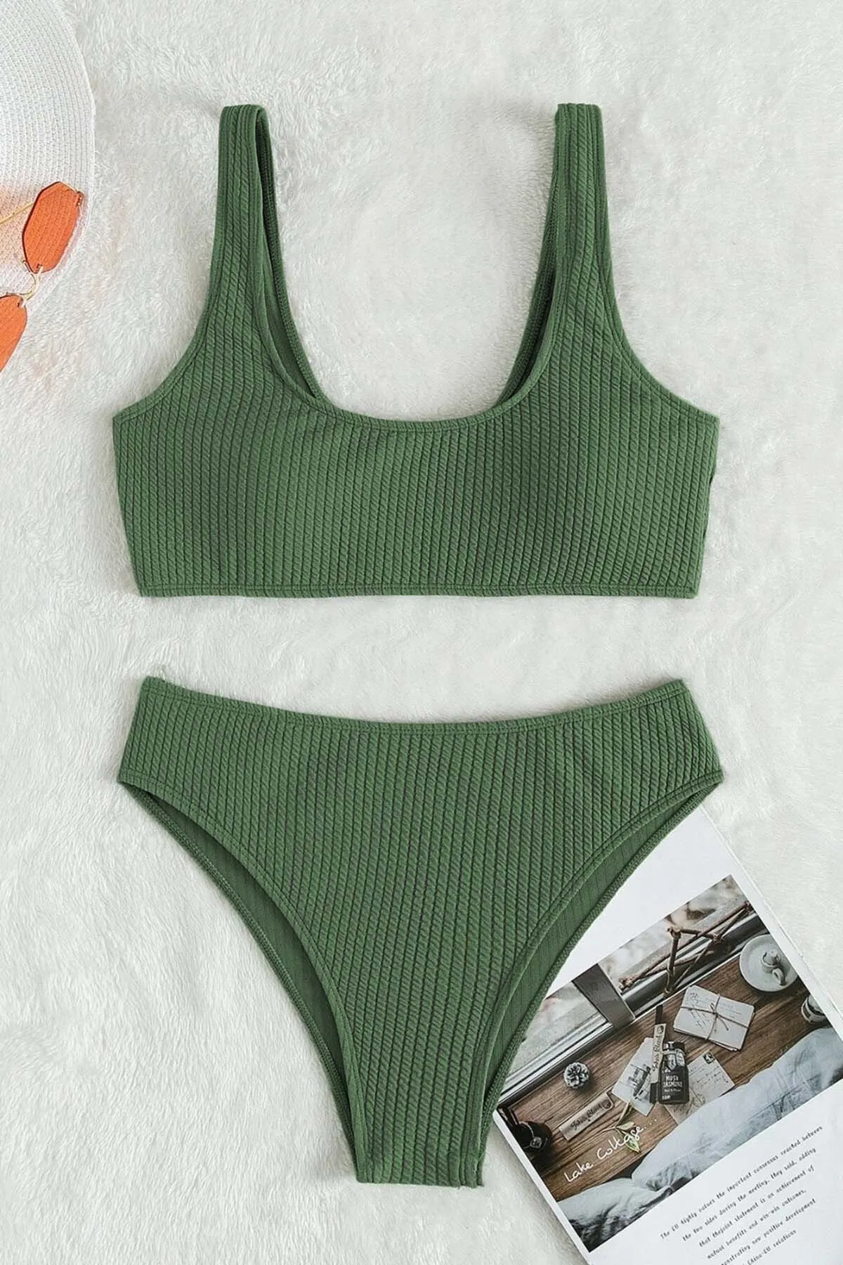 Angelsin  -Erwachsene Tankini-Bikinioberteil aus speziellem Cordstoff in Grün