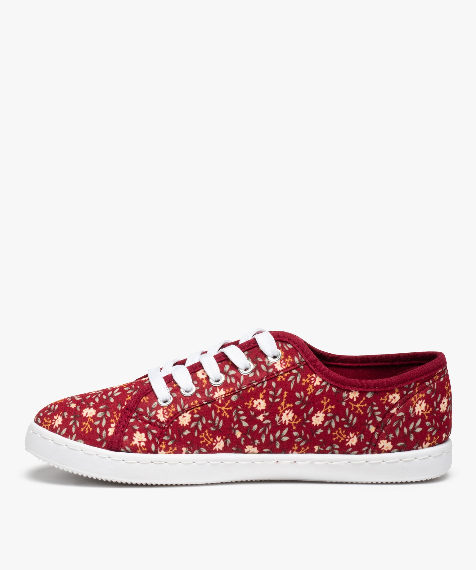 Baskets femme en toile imprimée fleurs fermeture lacets rouge | GEMO