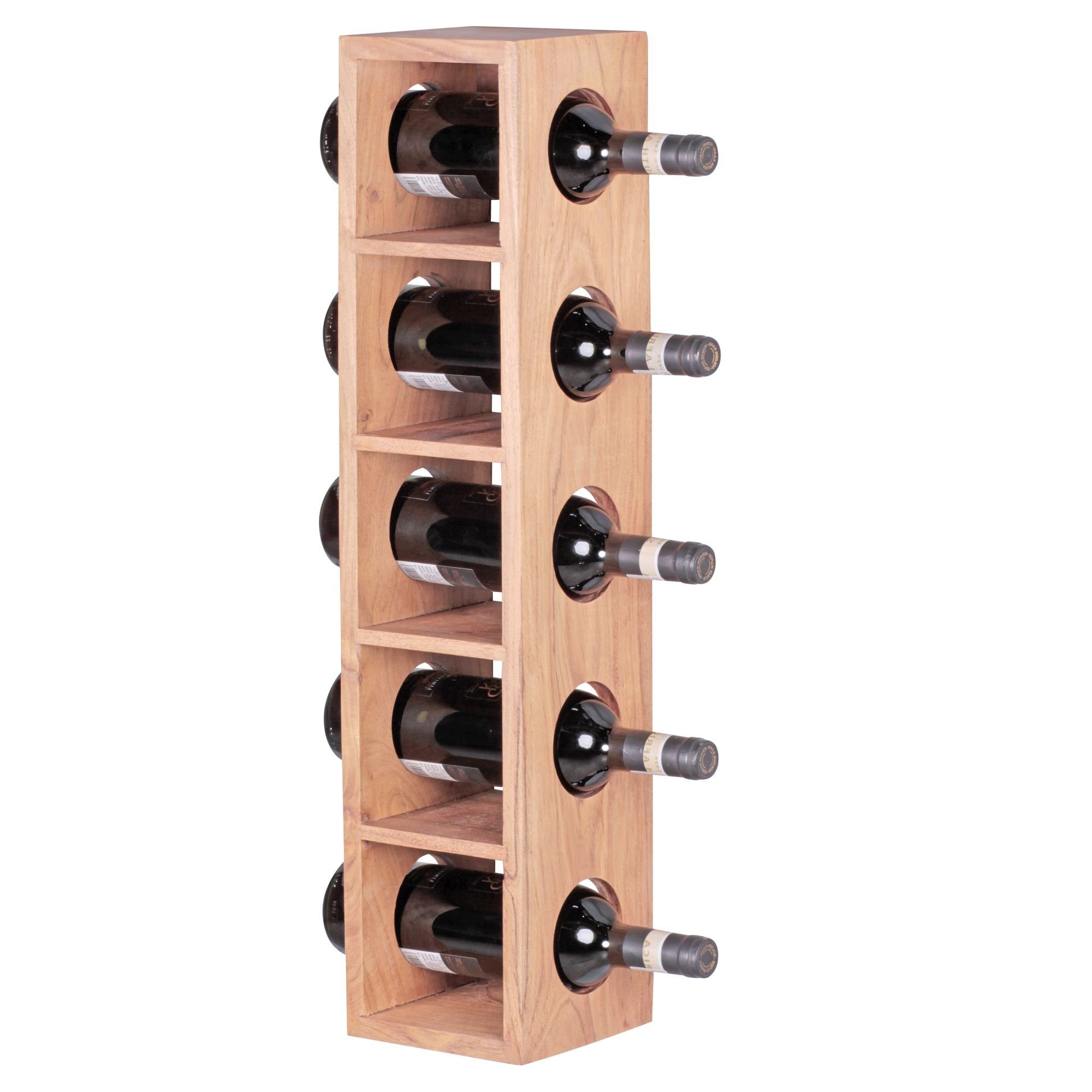 FINEBUY Weinregal SuVa3544_1, Akazie Massivholz für 5 Flaschen Modern 70 cm, Flaschenregal für Wandmontage, Standregal für Wein