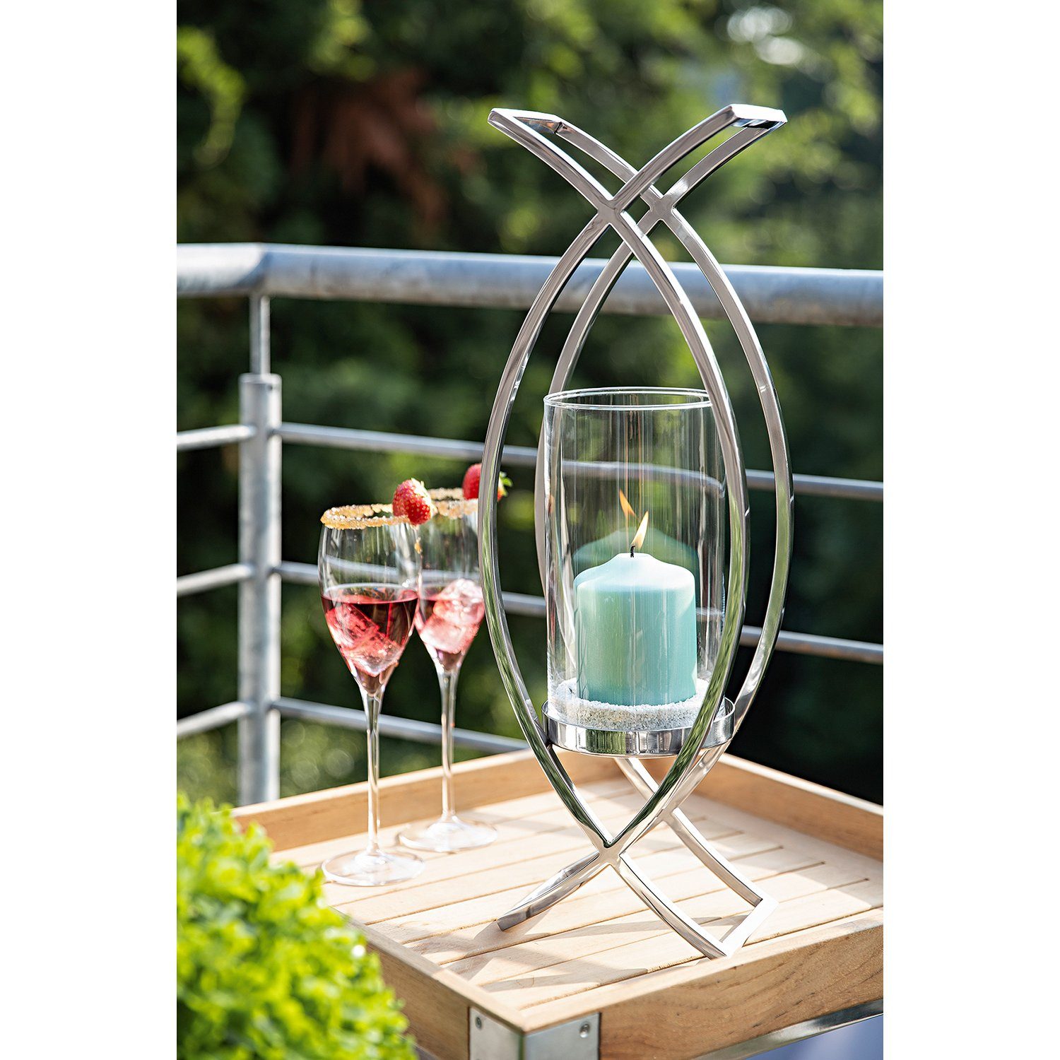 Fink Windlicht Windlicht Maddox - silber - Edelstahl / Glas - H.54cm x B.13,5cm (Edelstahlkorpus mit Glaseinsatz), outdoorgeeignet