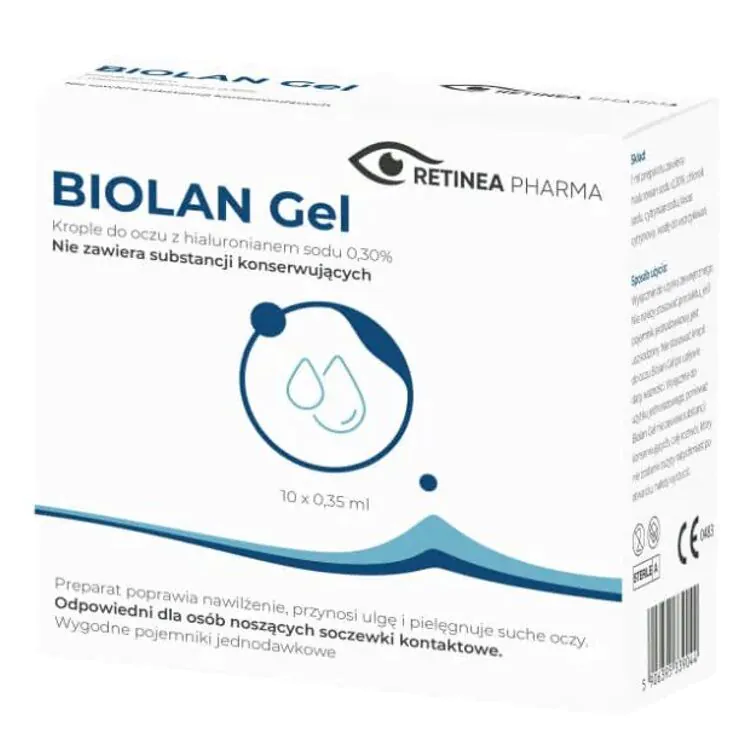 Biolan Gel, øjendråber uden konserveringsmidler, natriumhyaluronat 0,3%, enkeltdosisbeholdere