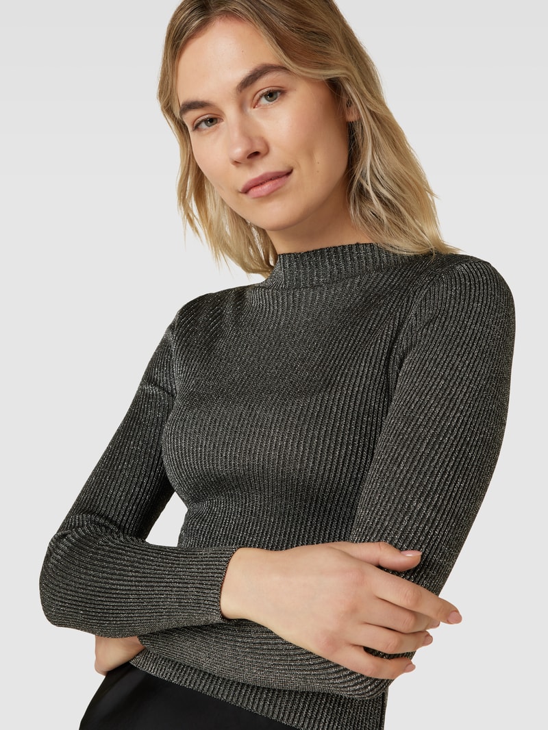 Strickpullover mit U-Boot-Ausschnitt Modell 'METALIK' in black