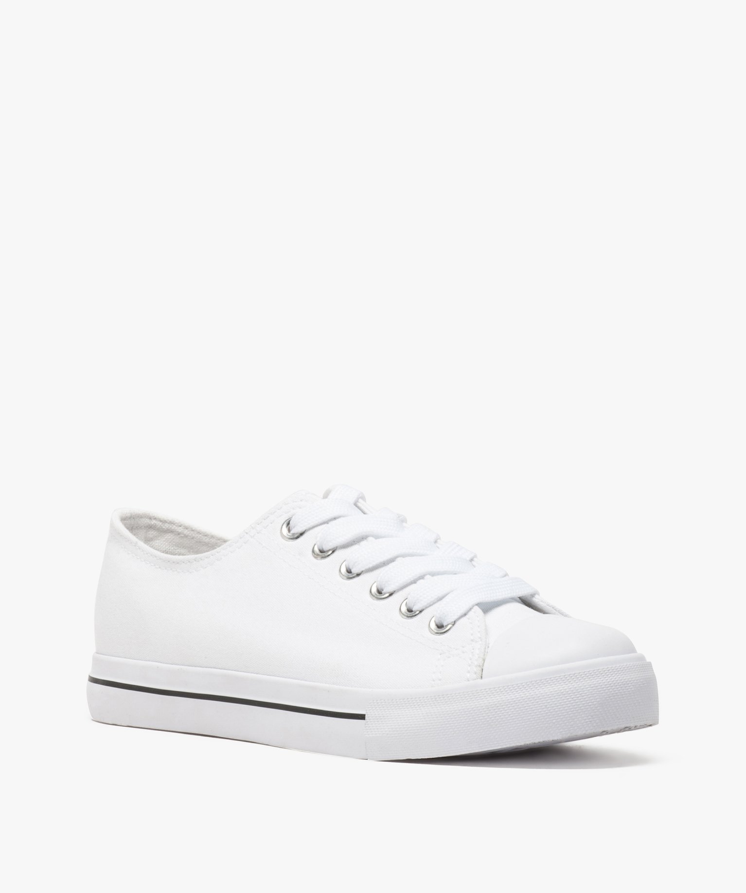 Baskets femme en toile à bout renforcé fermeture lacets blanc | GEMO