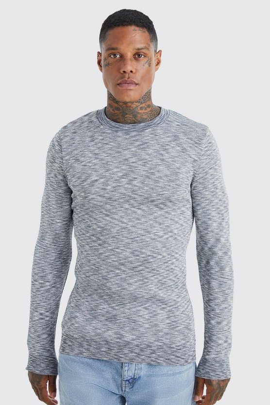 Tall langärmliger Muscle-Fit Space Dye Pullover