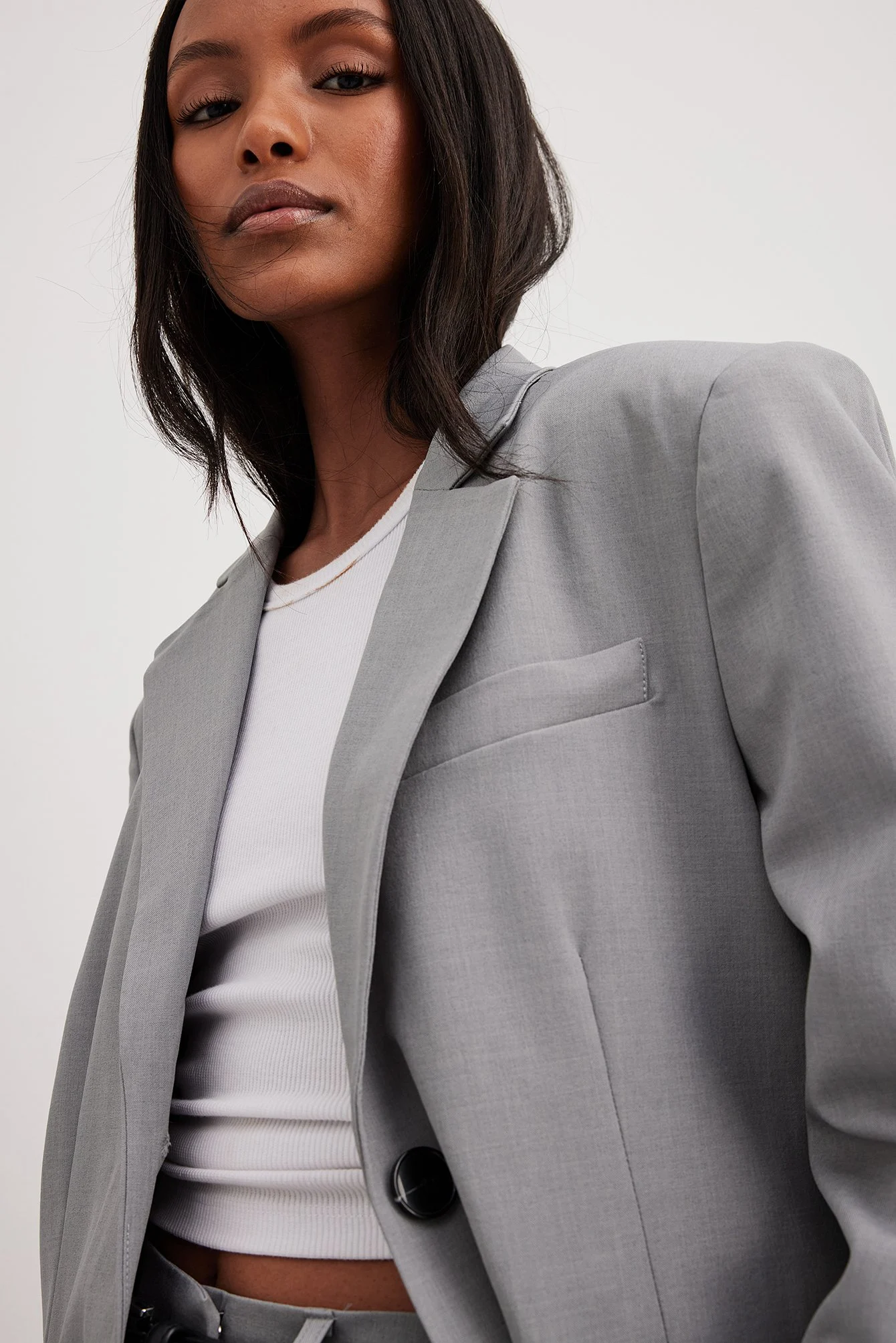 Melange-Blazer in Oversize mit drei Knöpfen