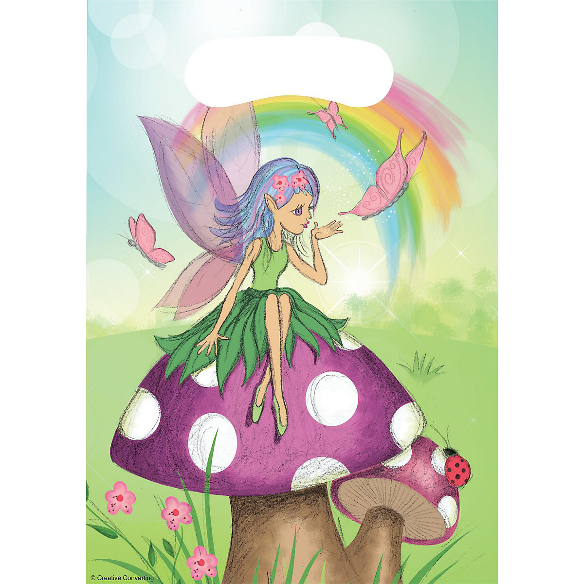 Geschenktüte Mitgebseltüte Regenbogenfee, Kunststoff, 22 x 16 cm, 8 Stück