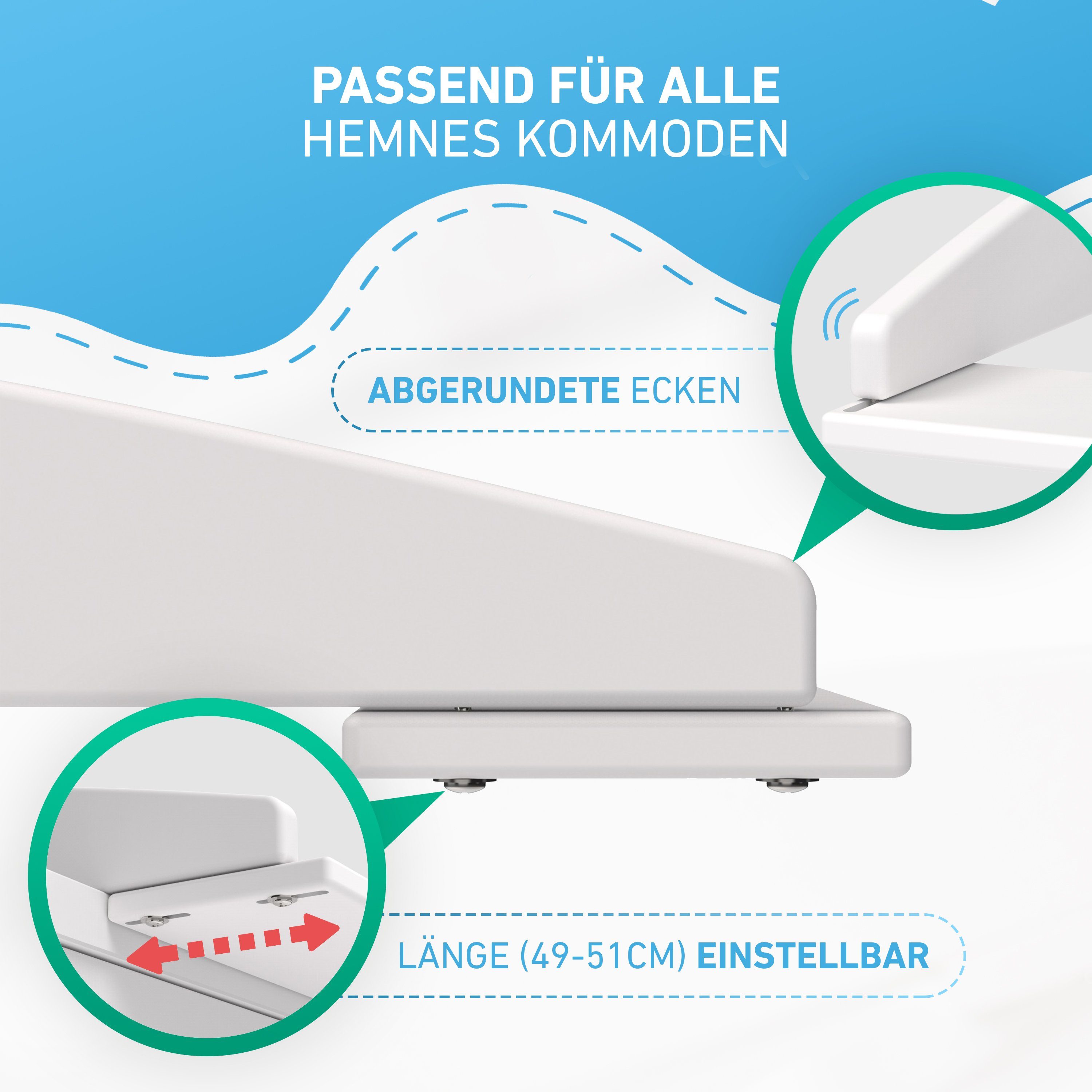 FLIPLINE® Wickelaufsatz für IKEA Hemnes Kommode [85x75x13cm], INKL. 2-Stufen-Sicherheit an Wand und Kommode