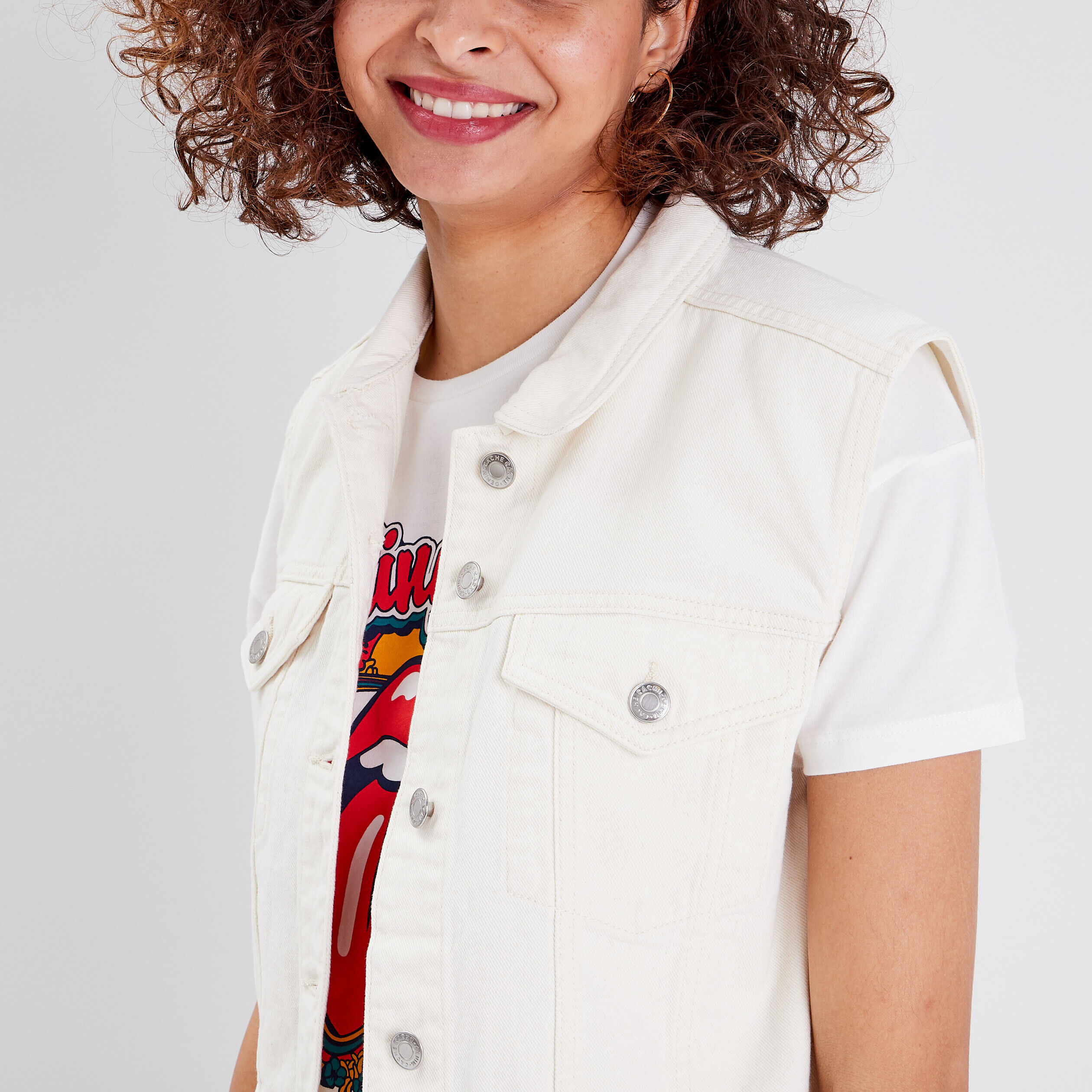 Veste droite en jean ecru femme | Cache Cache