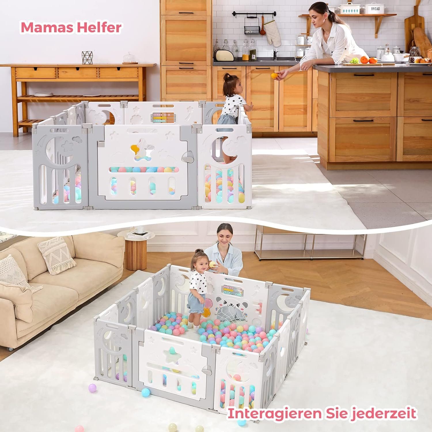 NAIMP Laufgitter Babyschranke, 14 Elemente Laufstall Laufgitter für Kinder (14-tlg)