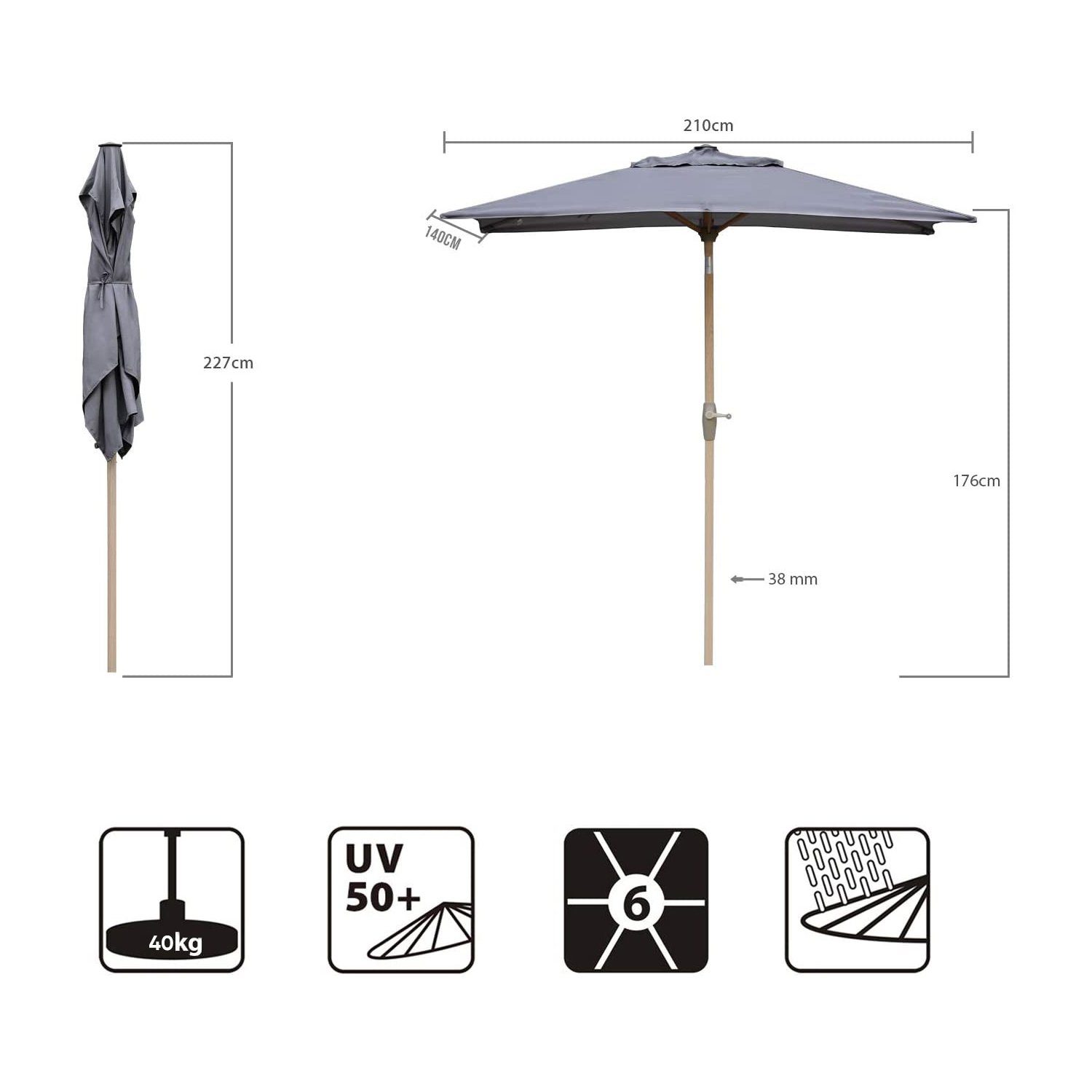 Sekey Sonnenschirm 210 x 140cm Aluminium Sonnenschirm Rechteckig Balkonschirm UV50+, LxB: 210,00x140,00 cm, Gartenschirm in Holzoptik, Marktschirm rechteckig, mit Kurbel