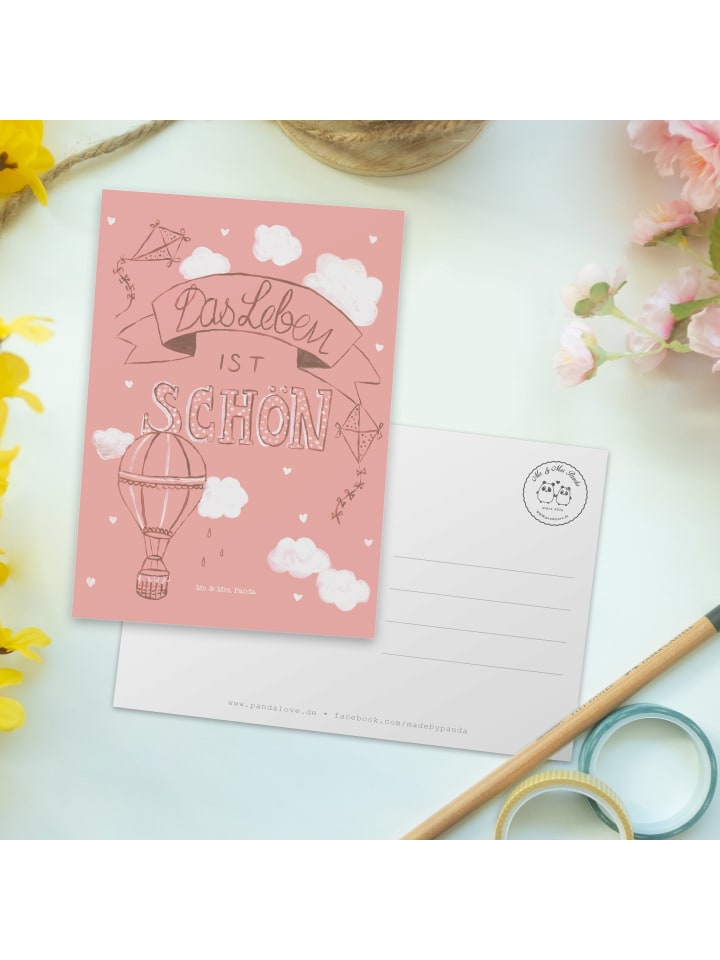 Mr. & Mrs. Panda Postkarte Heißluftballon Leben mit Spruch in Bunt günstig kaufen onesize