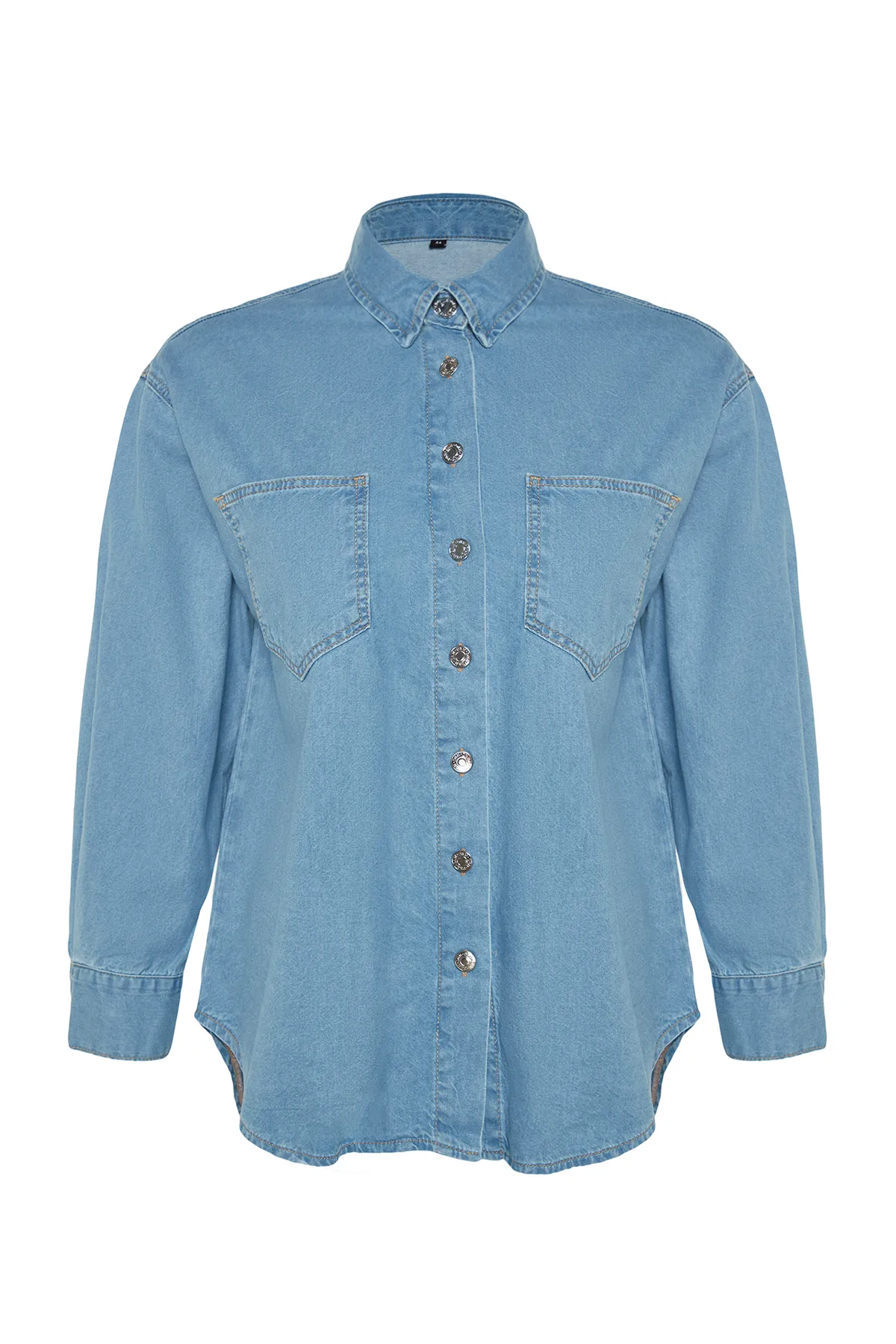 Trendyol Curve  Hellblaues Oversize-Jeanshemd TBBAW24AX00016