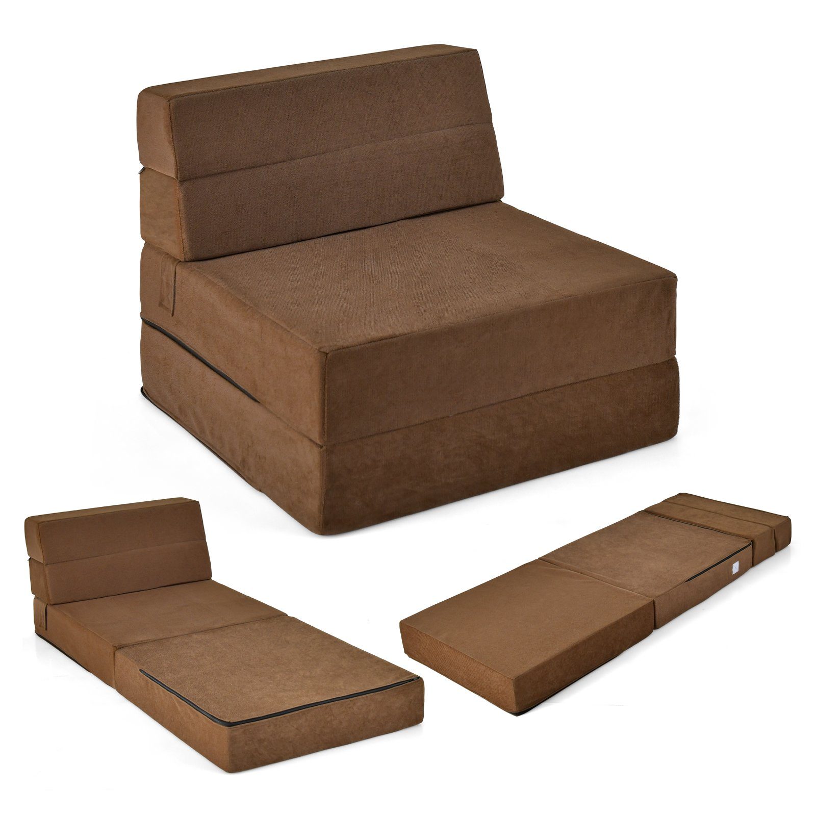 COSTWAY Schlafsofa, 3 in 1 Klappmatratze, mit abnehmbarem Bezug