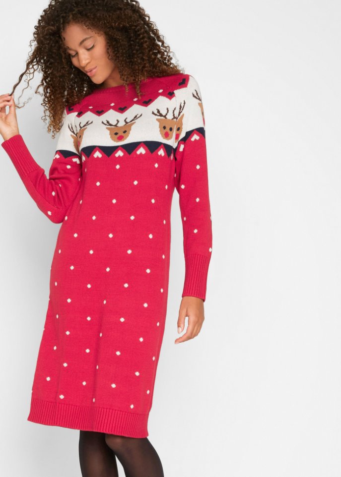 Weihnachts- Strickkleid Rentier, knieumspielend