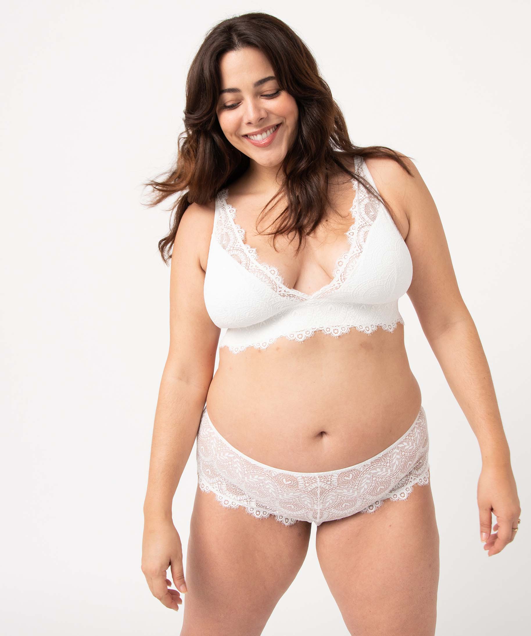 Soutien-gorge triangle grande taille sans armatures en dentelle blanc | GEMO