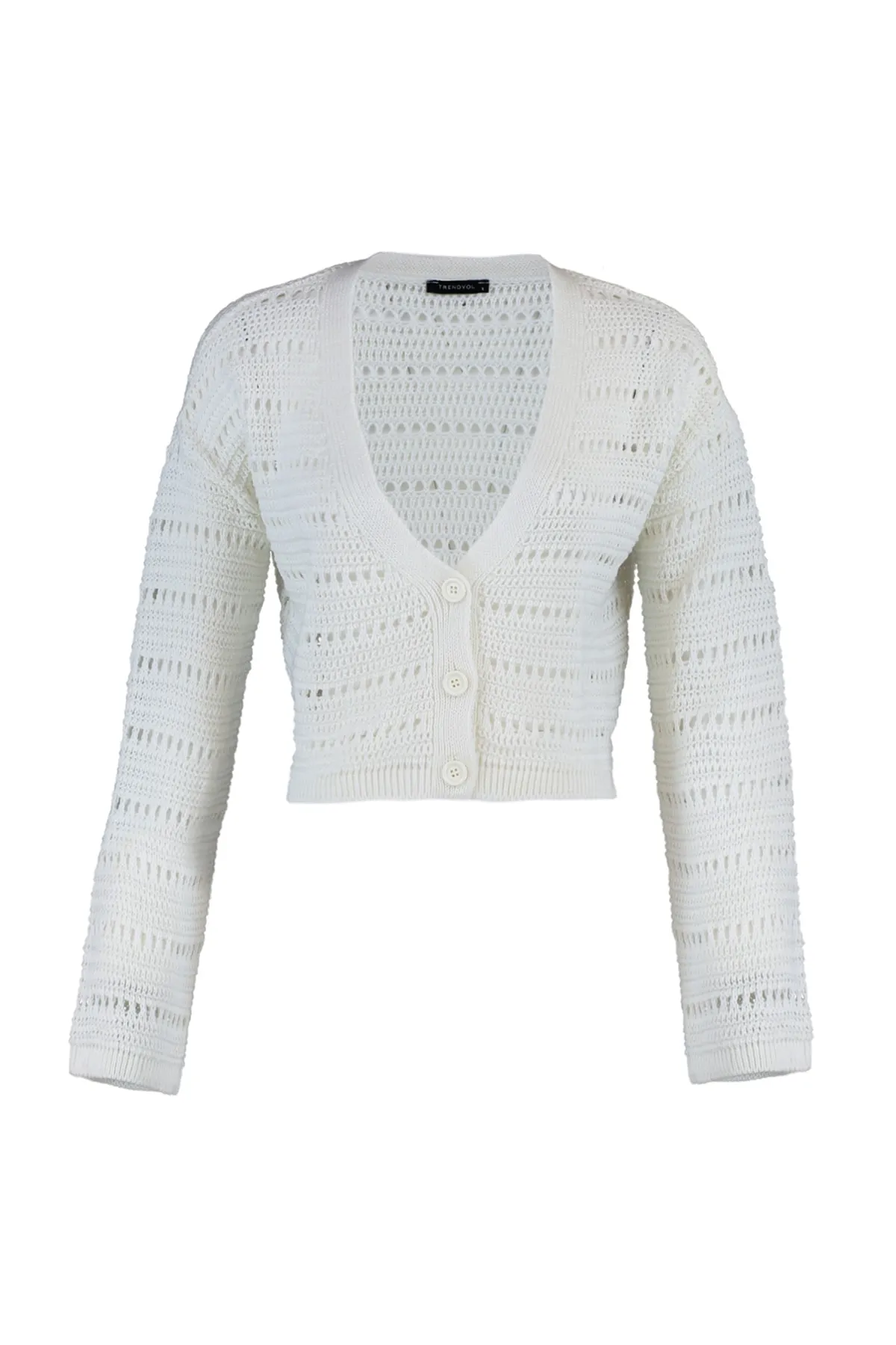 Trendyol Collection  Ecrufarbenes, durchbrochenes/durchbrochenes V-Ausschnitt-Oberteil TWOAW23HI00203