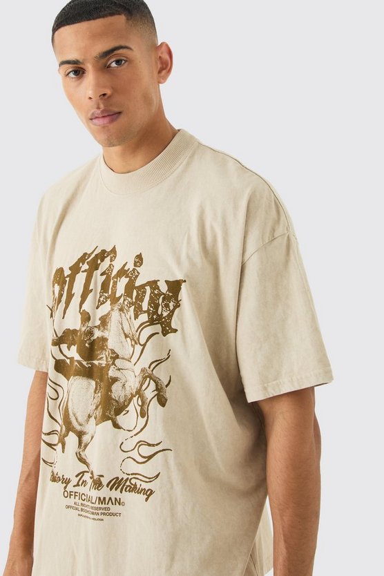 Oversize T-Shirt mit Acid-Waschung und Official-Print