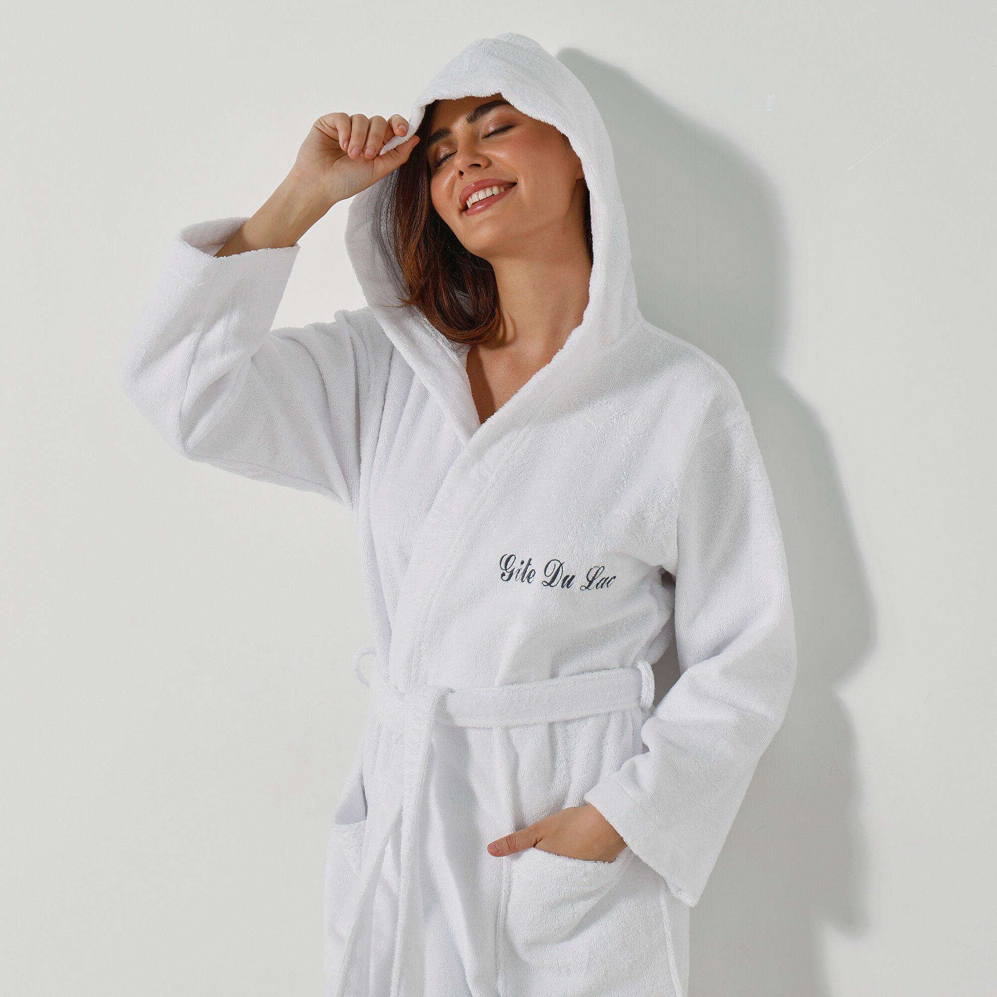 Peignoir mixte adulte col capuche éponge bouclette