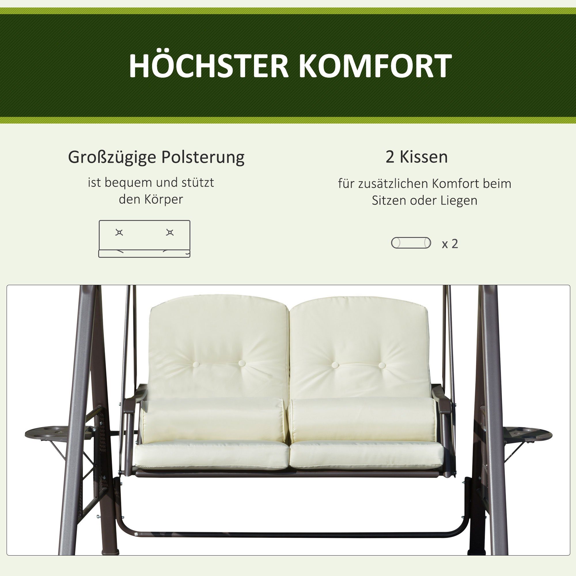 Outsunny Hollywoodschaukel Hollywoodschaukel, 3-Sitzer, Set, 1 tlg., 1 x Hollywoodschaukel, inkl. Sonnendach