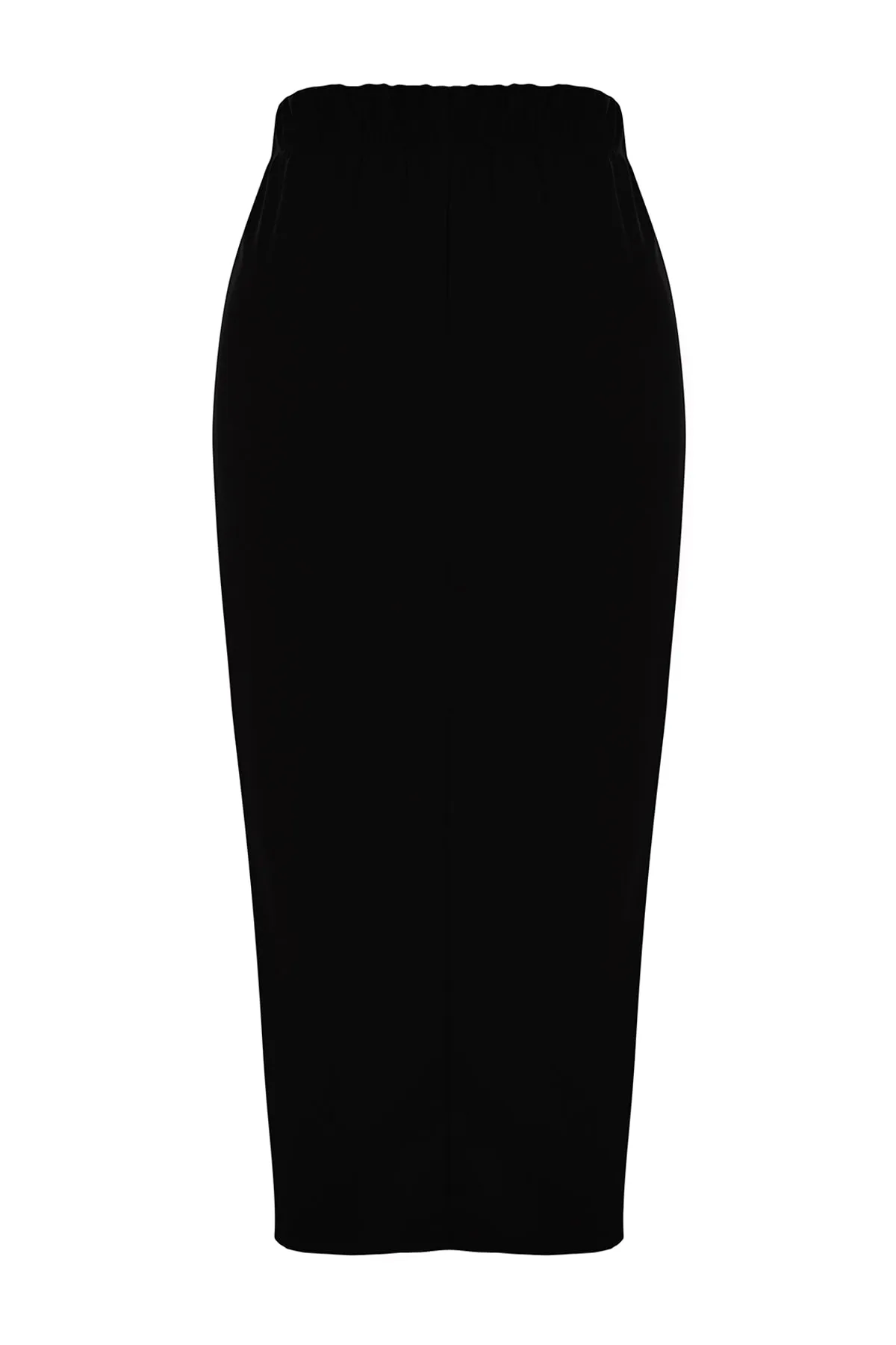 Trendyol Collection  Schwarzer, eleganter Crêpe-Midirock mit hoher Taille und Knopfleiste, Stretch-Strick TWOSS23ET00320