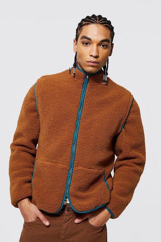 Borg-Jacke mit abnehmbaren Ärmeln