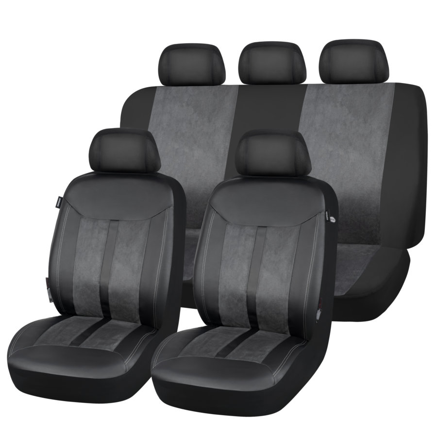 NORAUTO Sitzbezug-Komplettset 11-teilig für PKW´s, Design URANUS-2 schwarz-grau, in Kunstleder-Optik - ATU