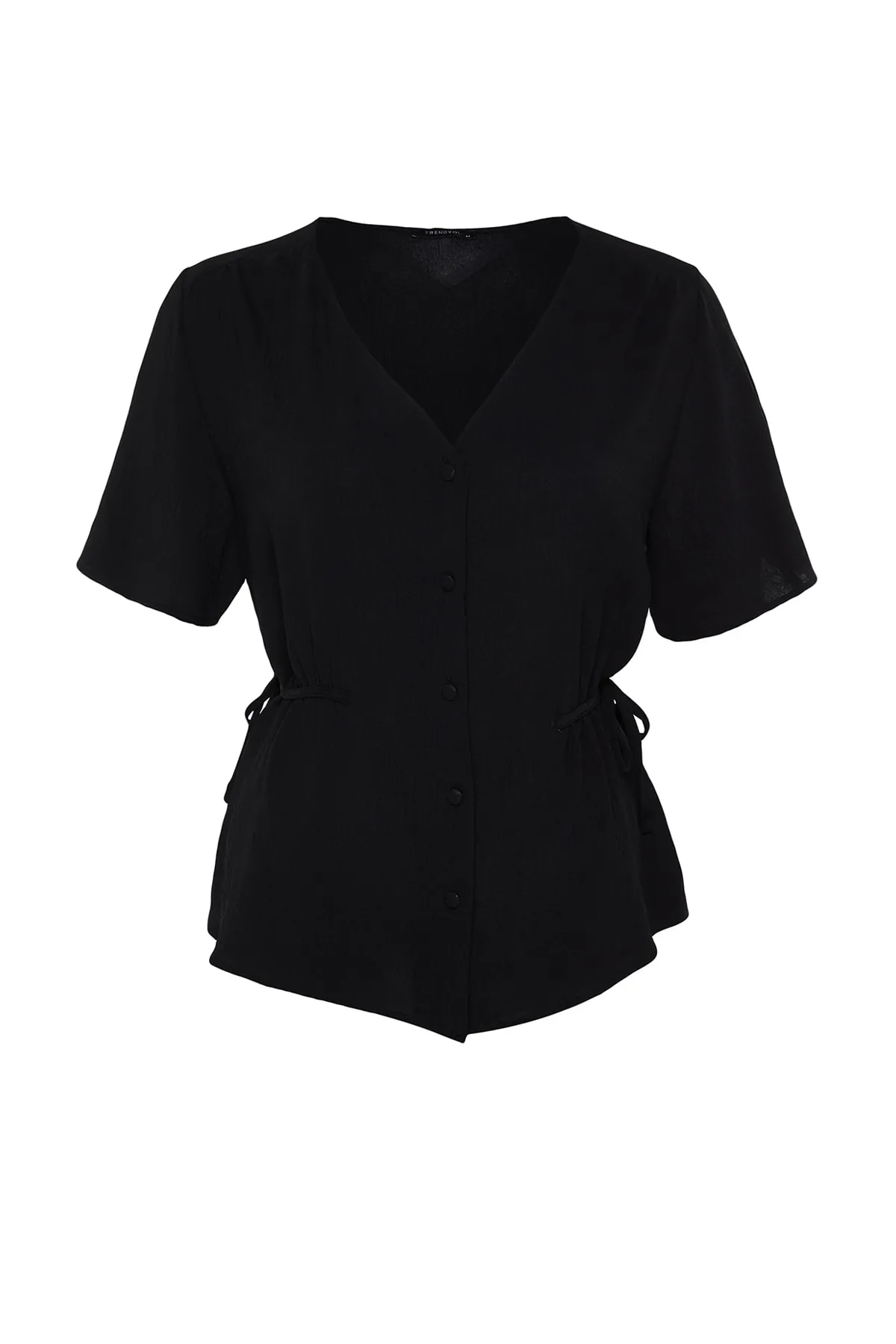 Trendyol Curve  Schwarze gewebte Bluse zum Binden mit V-Ausschnitt TBBSS22BZ0753