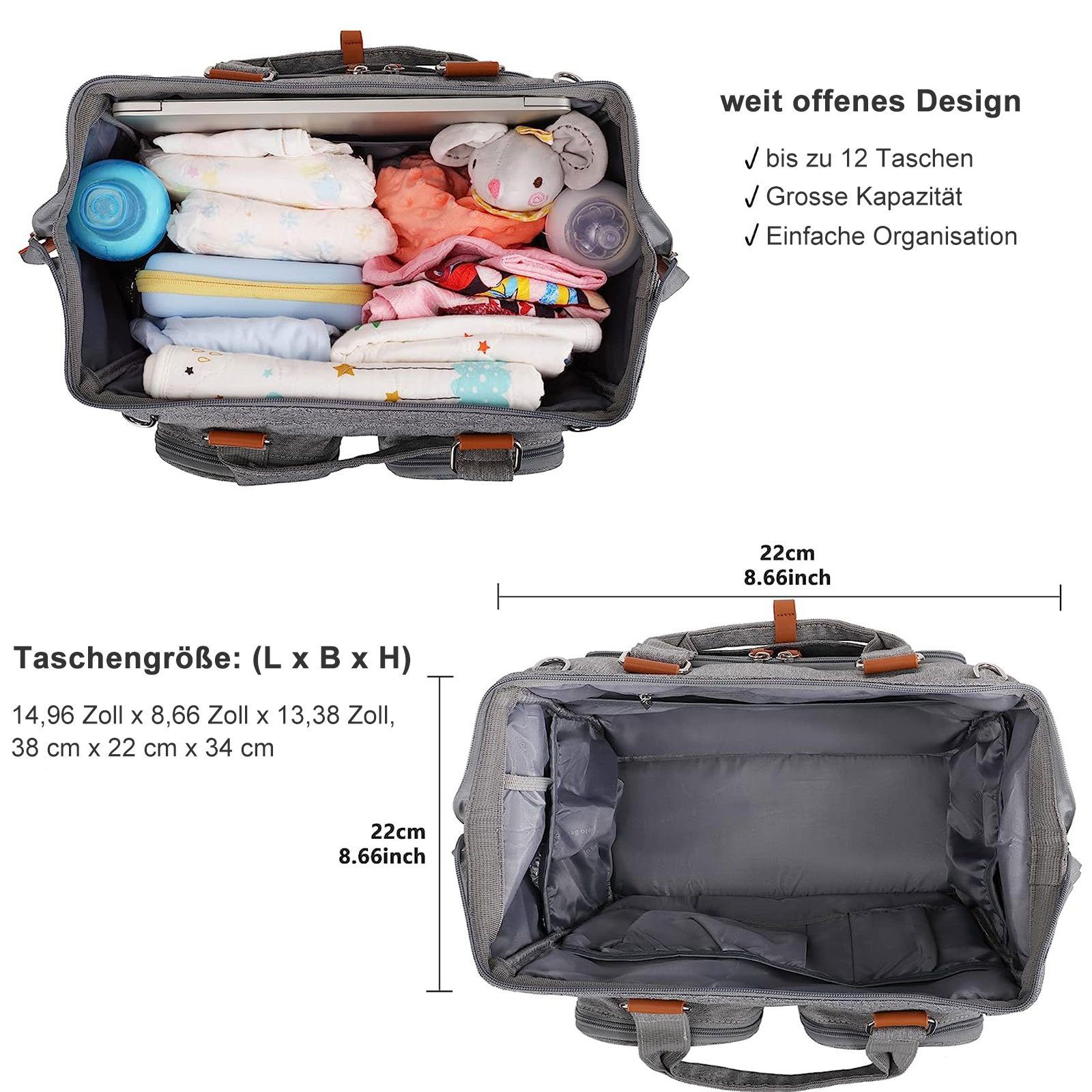 REDOM Wickeltasche Baby Multifunktions-Babytaschen Henkeltasche Umhängetasche Handtasche (Windeln Babyflasche Milchfläsche Tasche mit isoliertem Flaschenhalter, Multifunktional, Babytasche, Wickeltasche, für Mama und Papa unterwegs), mit Handyfach tr