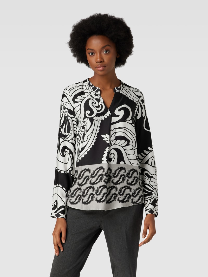 Blusenshirt mit Paisley-Muster und Tunikakragen in schwarz