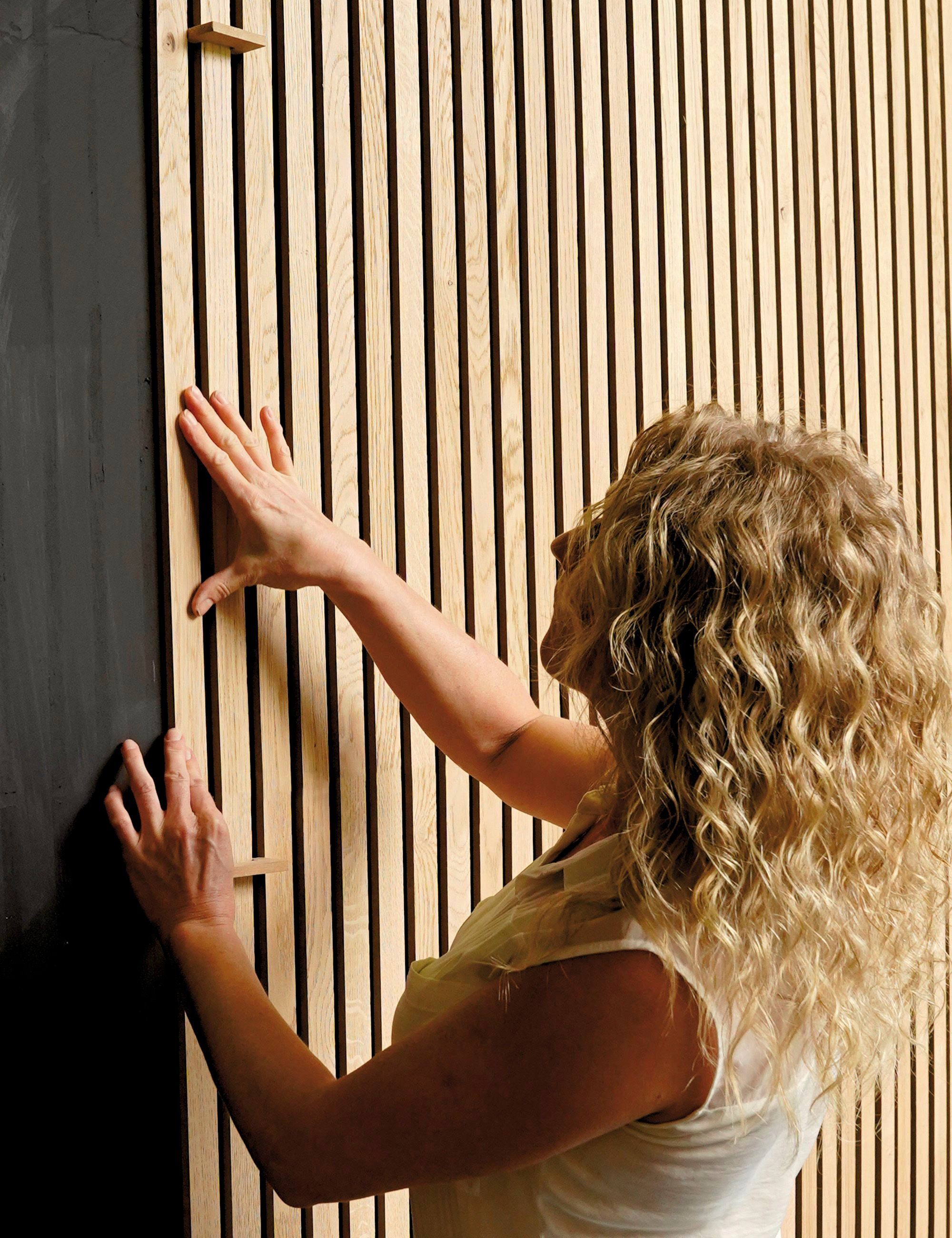 acous Wandpaneel acous STIX Eiche, BxL: 3,45x250 cm, 0,51 qm, (Set, 4-tlg) Echtholz-Dekoleiste selbstklebend, 4er-Set inklusive 1x Distanzhalter
