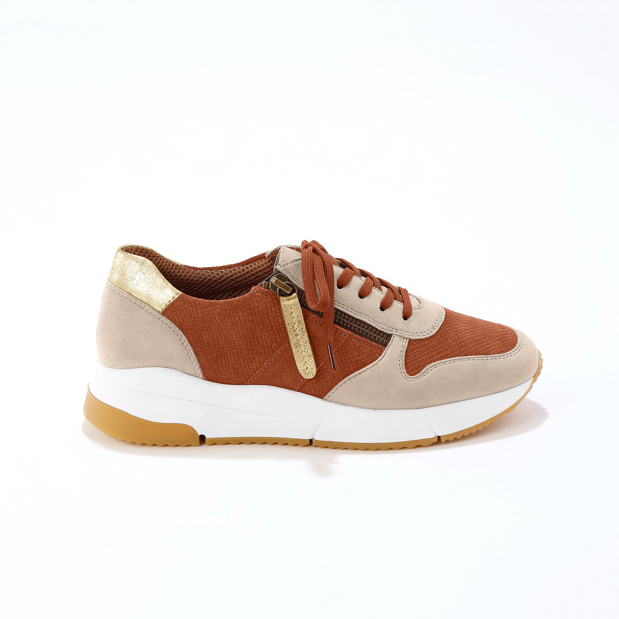 Baskets style running zippées en cuir bimatière