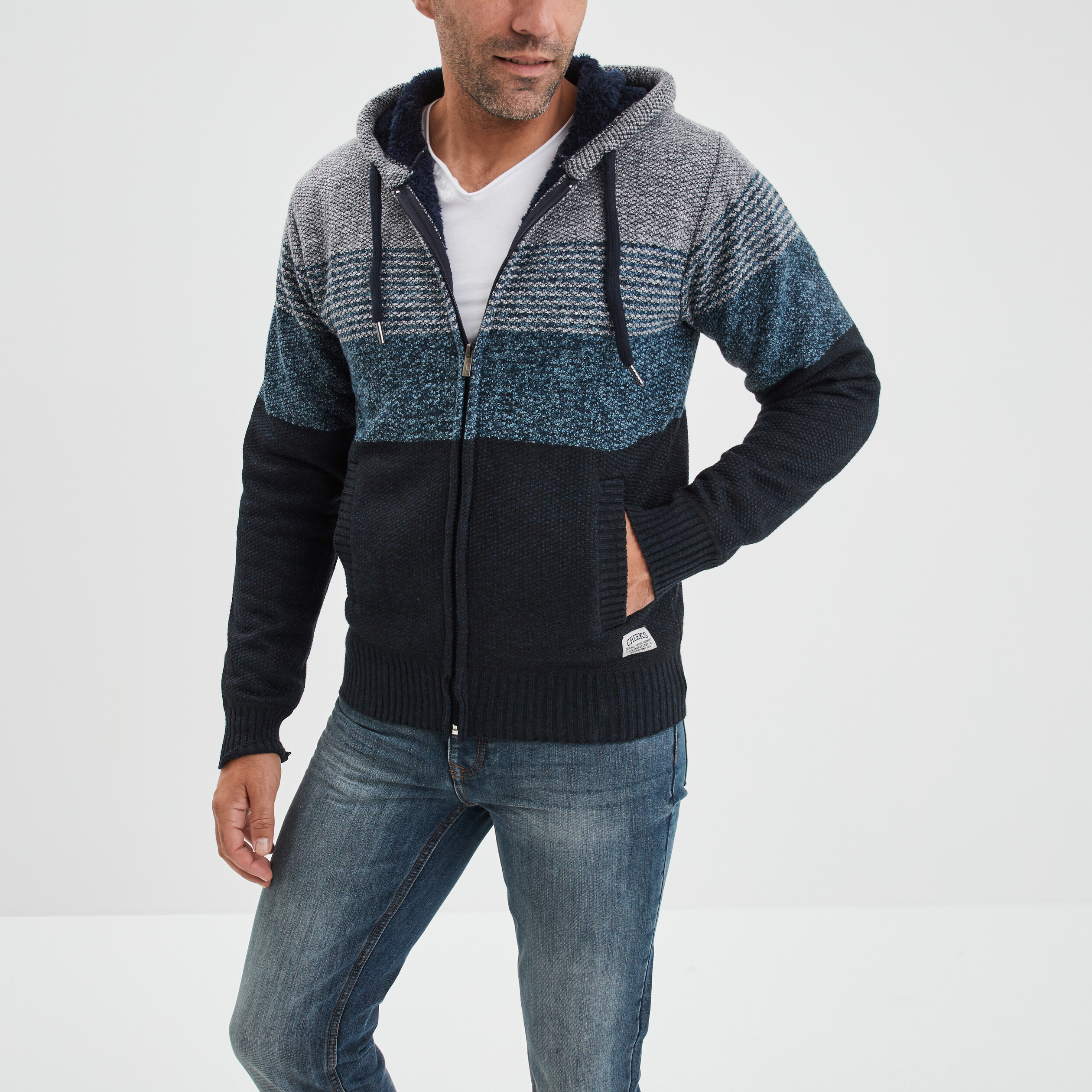 Gilet zippé doublé à capuche Creeks bleu marine homme | La Halle