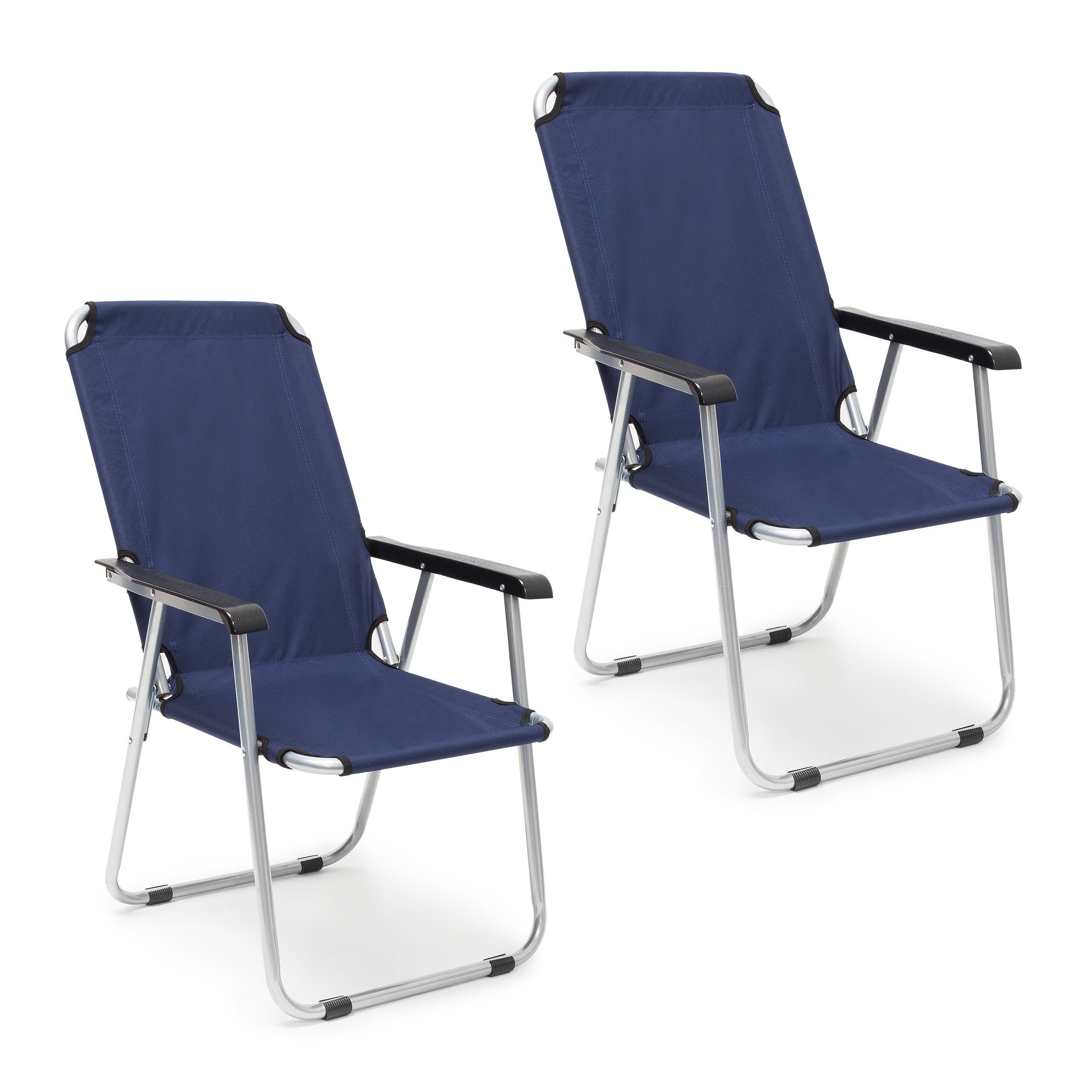 relaxdays Campingstuhl Campingstuhl 2er Set mit Armlehne, Dunkelblau