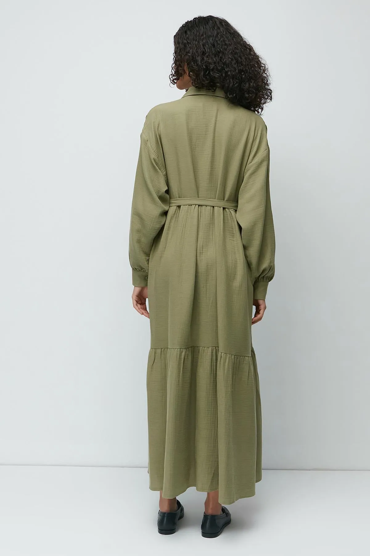 C&City  Langarmkleid aus Bio-Baumwollmusselin 9128 Khaki
