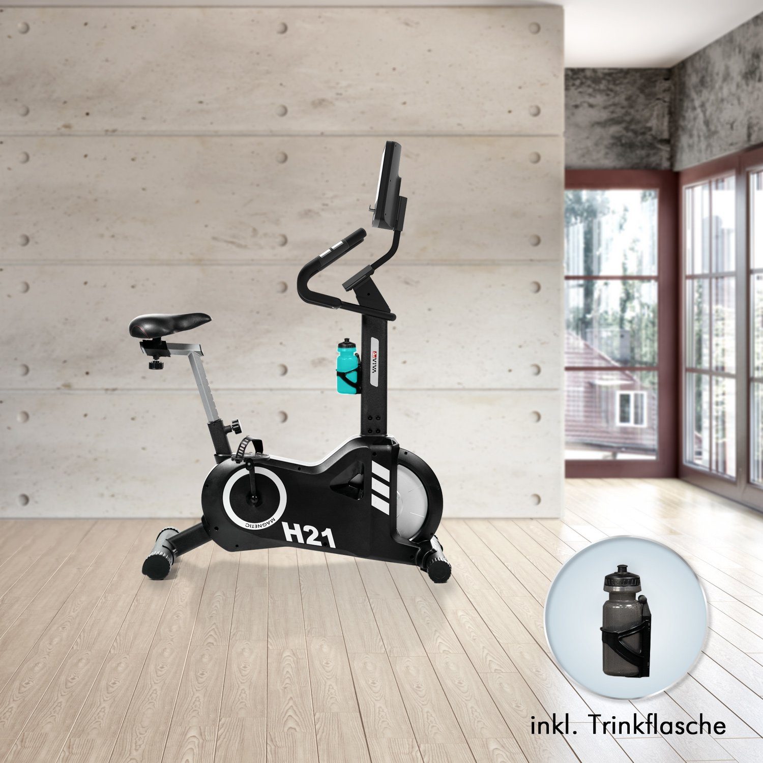 AsVIVA Ergometer Heimtrainer & Ergometer AsVIVA H21 Pro Wi-Fi (mit Trinkflasche), Touchscreen Computer, Tablethalterung, Kinomap kompatibel